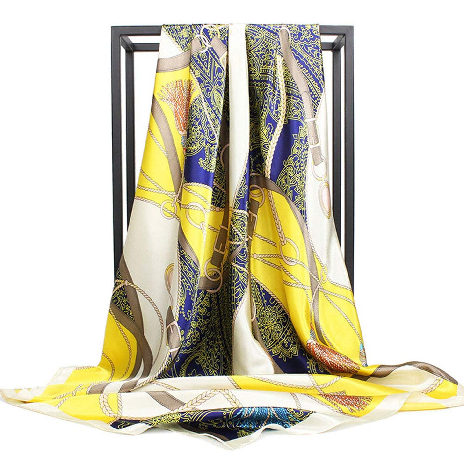 Elegant Women's Silk Scarf - Large 35" Satin Square Headdress for Neck, Head, Waist