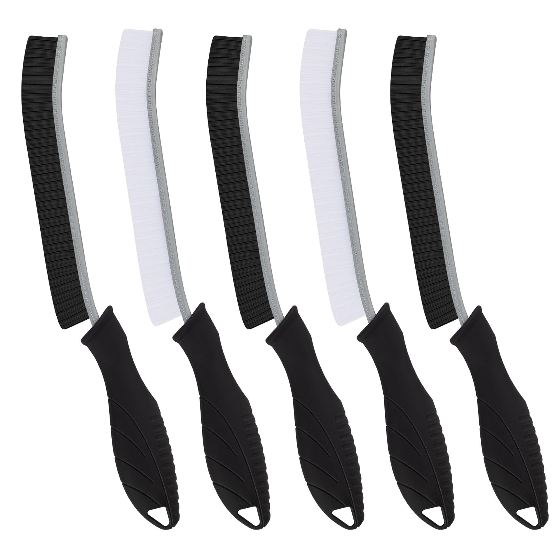 Hard Bristle Crevice Cleaning Brush Long Handle for Tiles, Grout, Window Tracks, and Kitchen Gaps - Black+White Standard