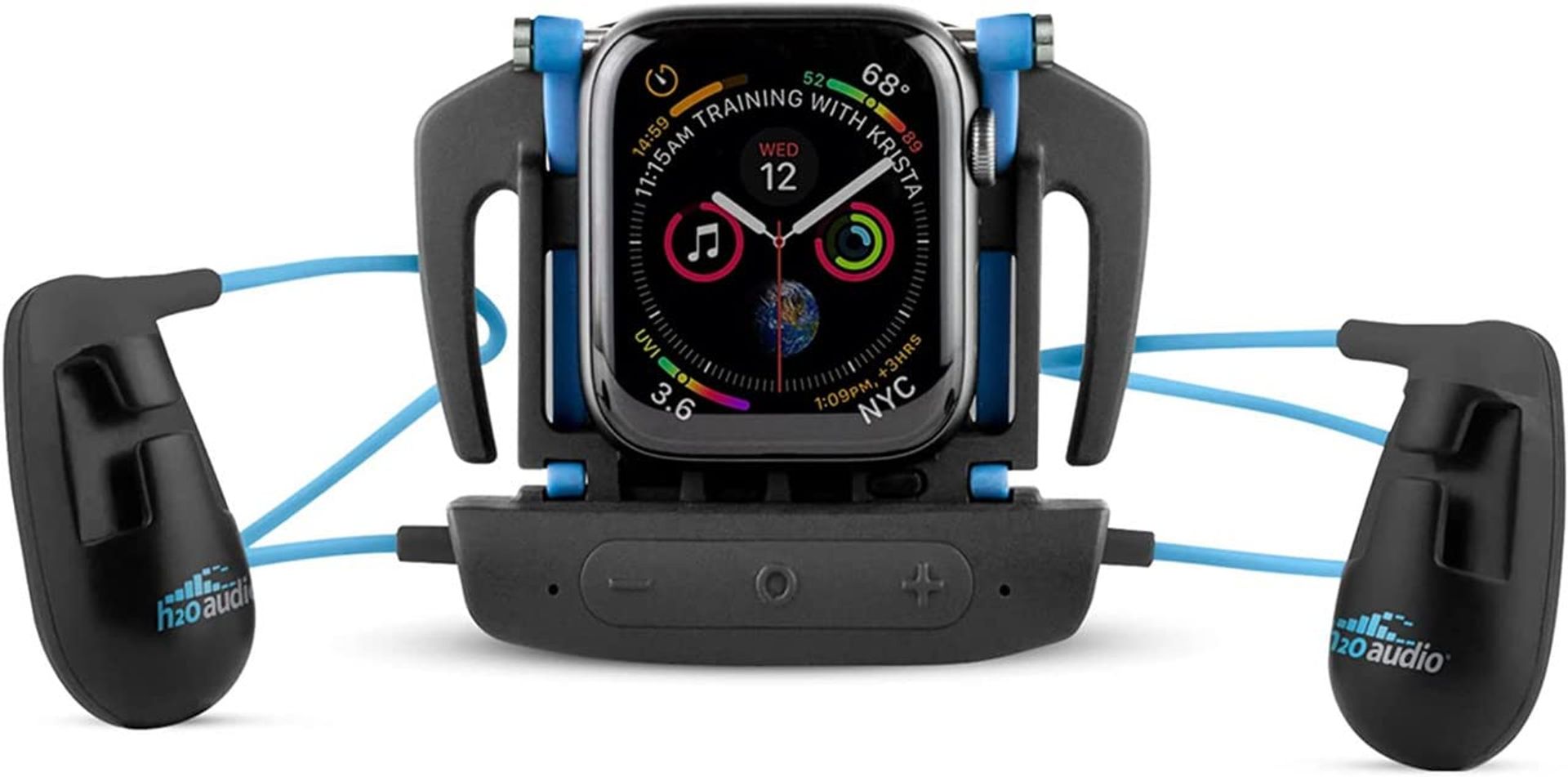 Waterproof Bluetooth Bone Conduction Swim Headphones for Apple Watch with 6-Hour Battery and Goggle Clips - Blue Standard