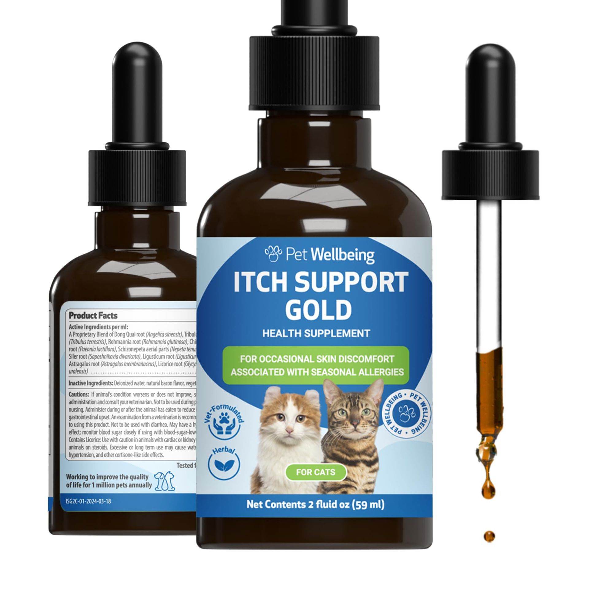 Itch Support Gold for Cats Herbal Supplement Allergy Relief & Healthy Skin - 59 ml (Pack of 1)