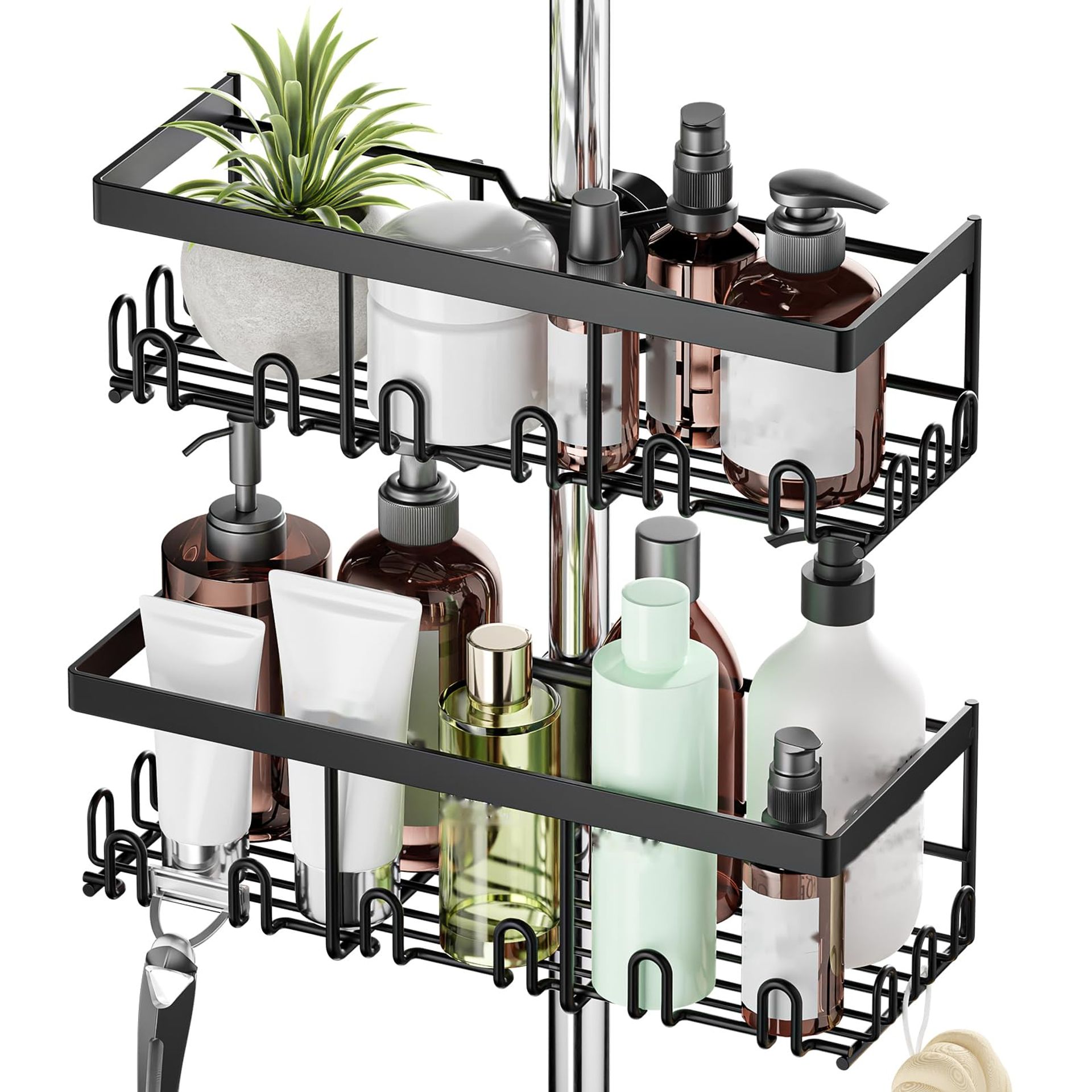 Shower Caddy Shelf No Drill Rustproof Storage Rack for Riser Rail 18–27mm - Black