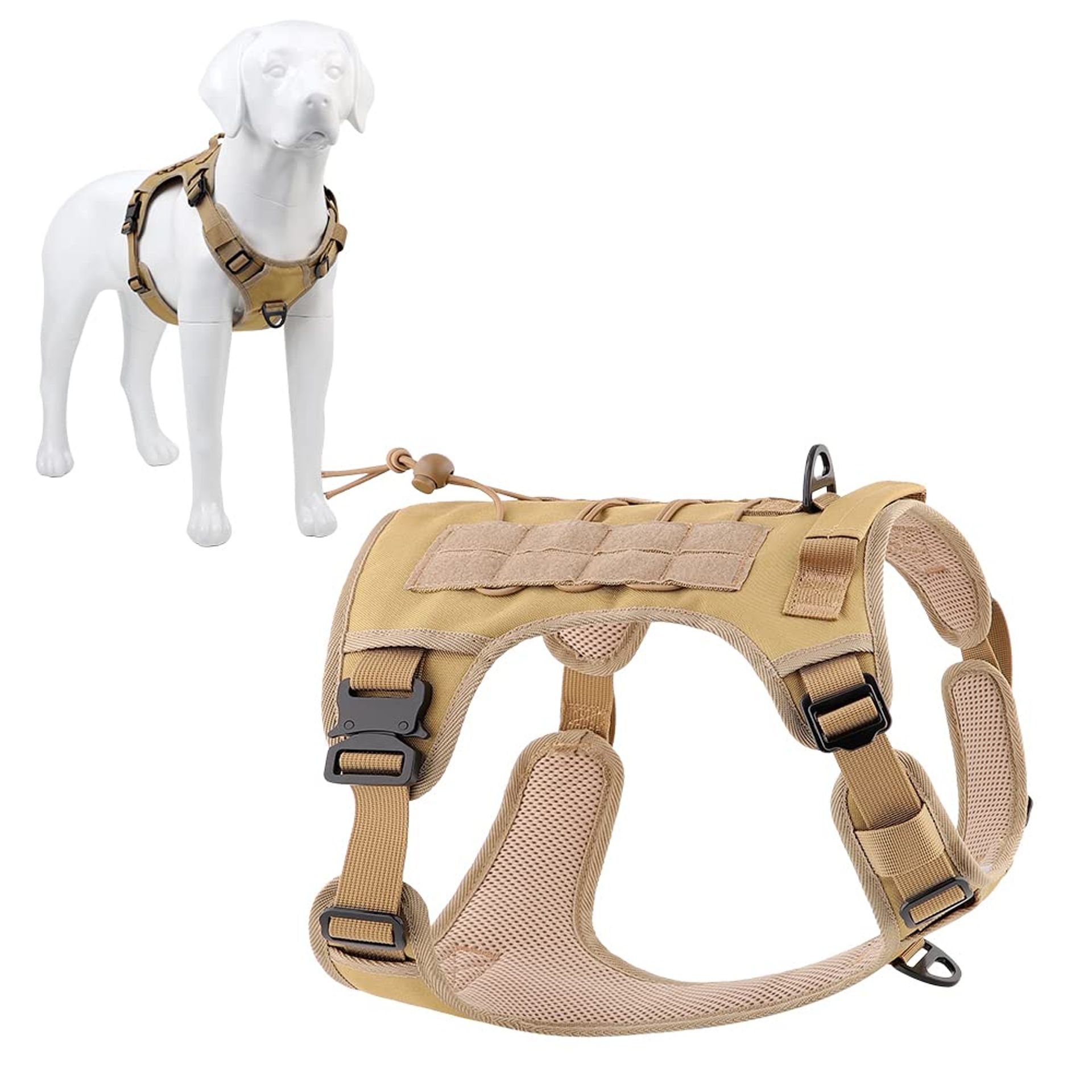 Tactical Dog Harness All Metal Buckles No Pull Adjustable Service Vest with Handle - Khaki Small