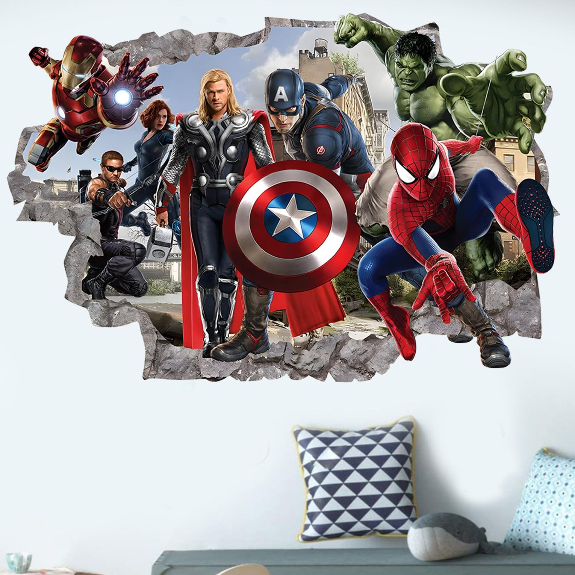 3D Avengers Wall Decals - Hulk & Captain America Stickers for Kids' Rooms (15.7x23.7 in)