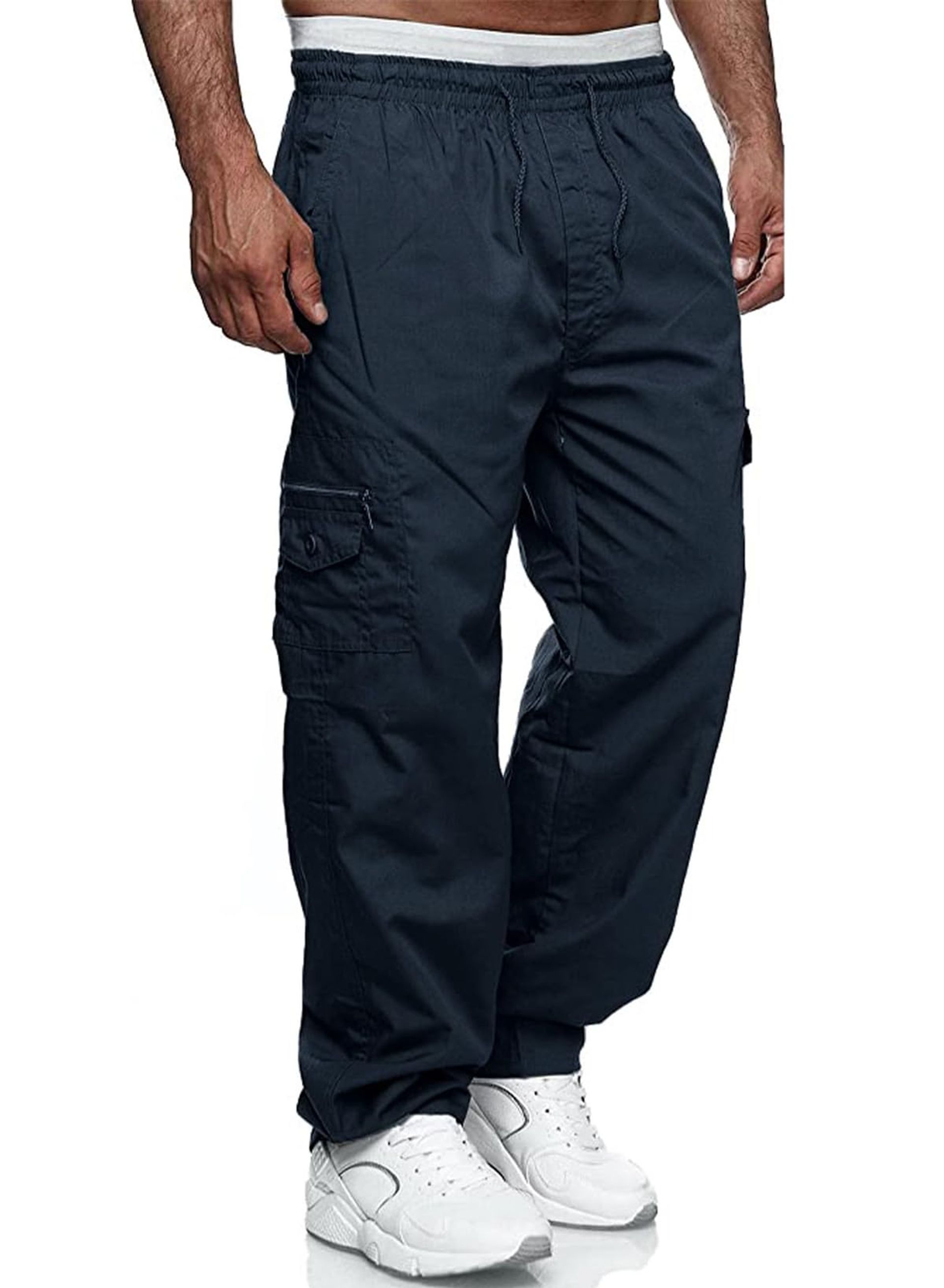 Men's Cargo Work Trousers Utility Safety Cotton Loose Fit with Pockets - Blue 32