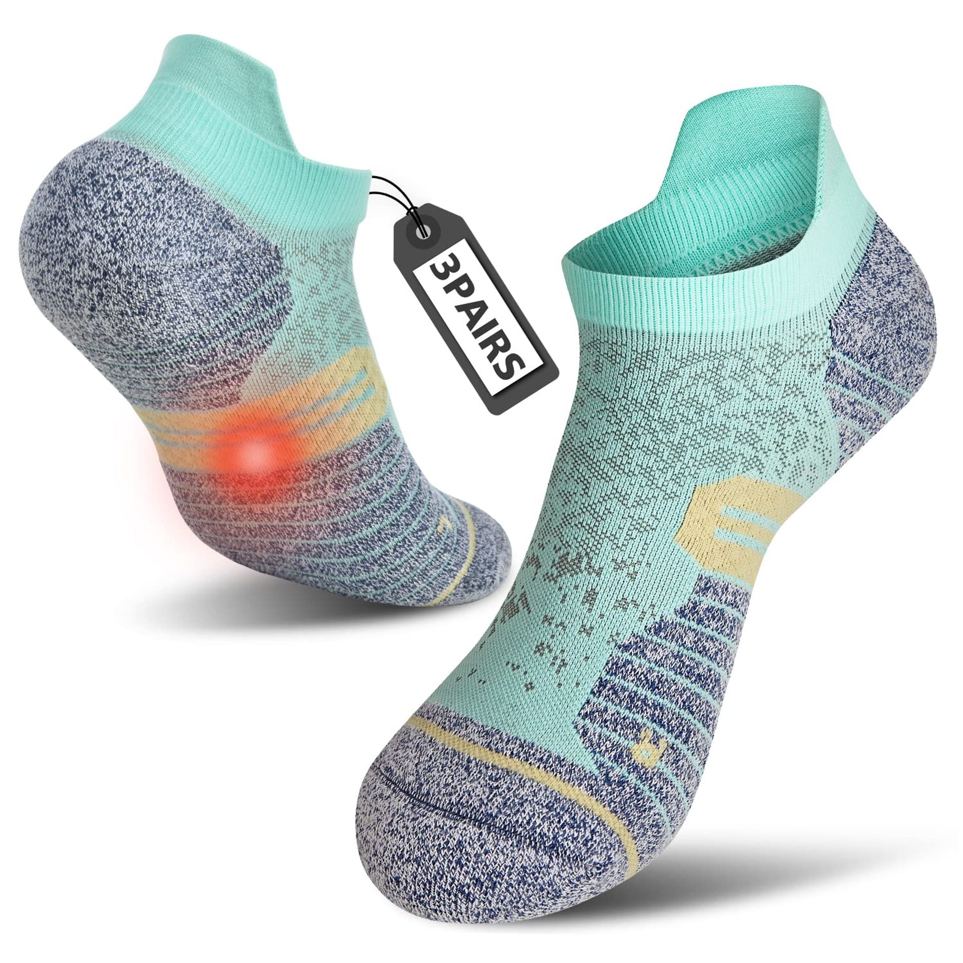 3/6 Pairs Green Compression Socks for Plantar Fasciitis Pain Relief, Moisture Wicking - Unisex, S