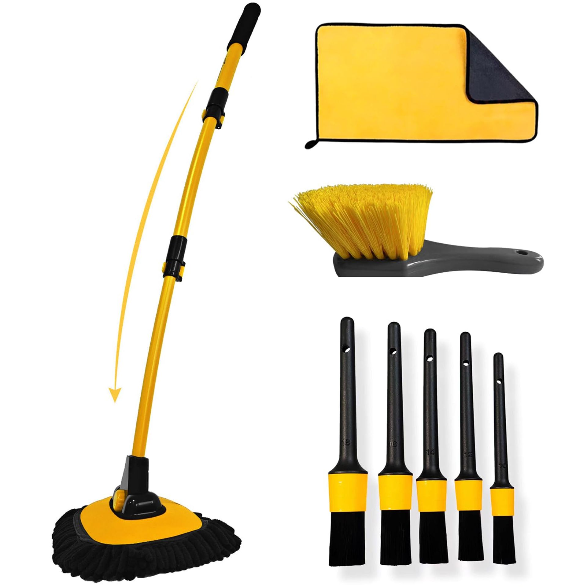 8PCS Car Wash Kit with Extendable Brush Mop & Microfibre Towel for RV, Truck & Camper - YeewayVeh