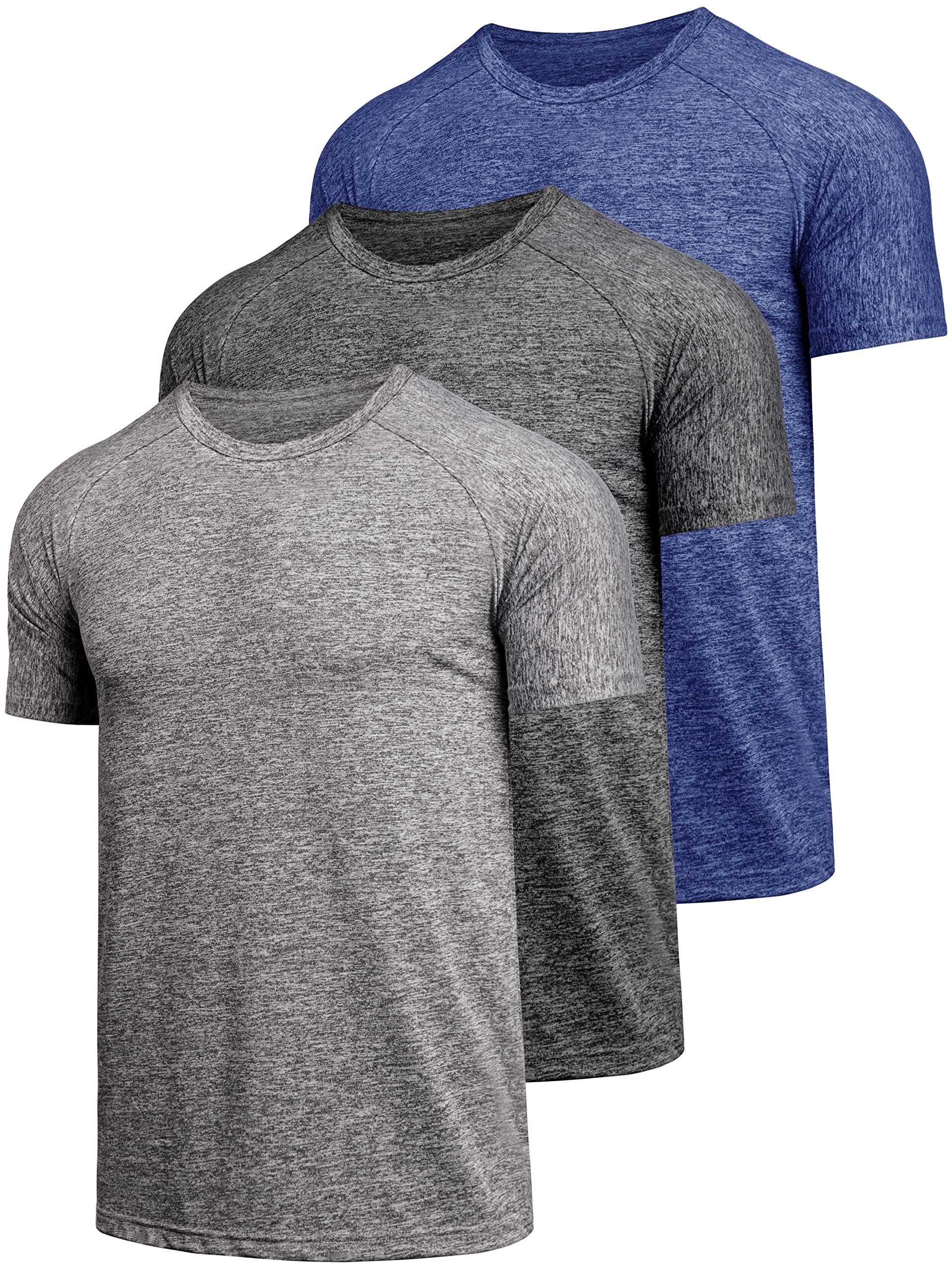Men's Quick Dry Short Sleeve Sports T-Shirts 3 Pack Lightweight Breathable - Multicolour Set1 M