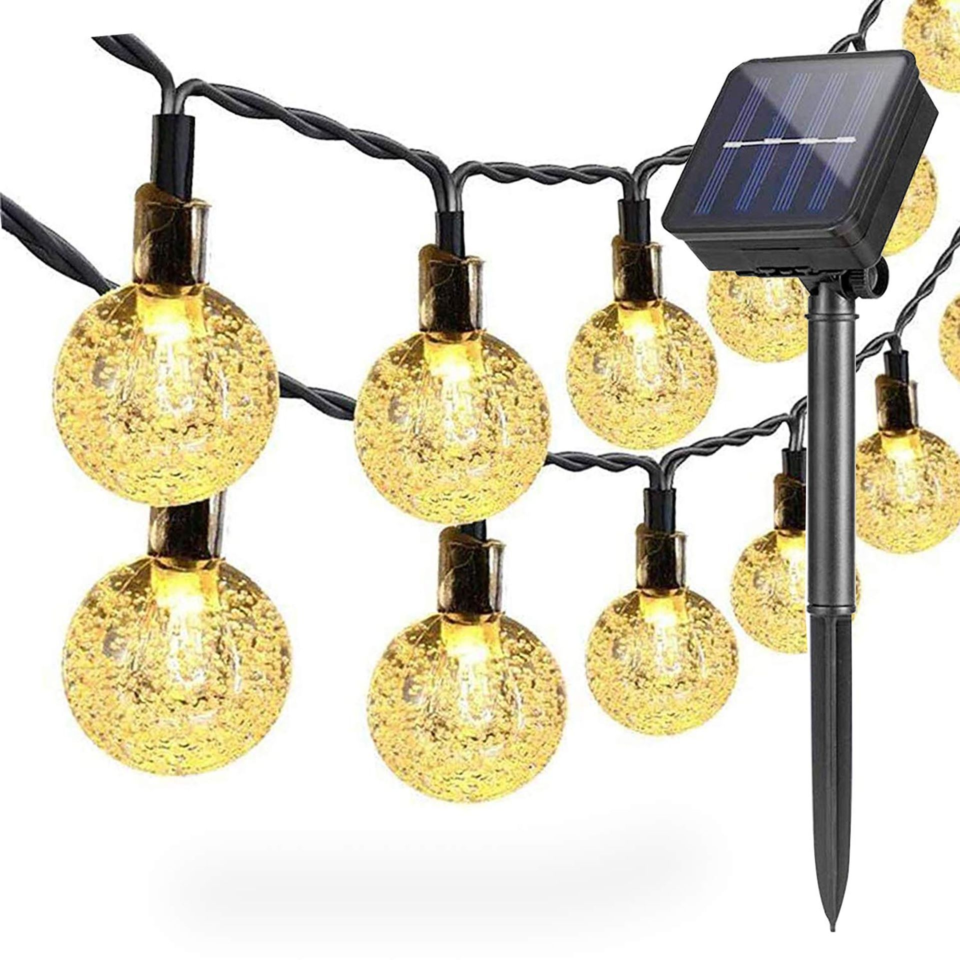 DIWUJI Solar String Lights Outdoor Garden 21ft 30 LED Waterproof Fairy Lights Globe Crystall Ball Decor Festival Colourful Light for Party Wedding Patio Christmas Decoration (Warm White)