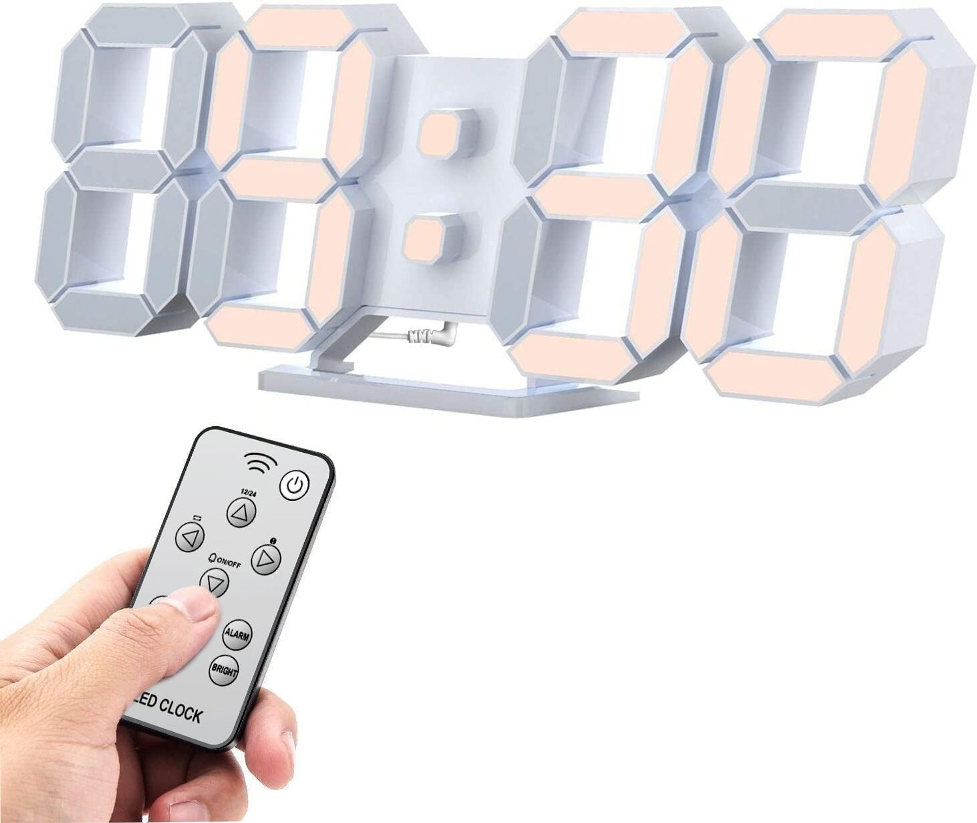 Digital 3D Wall Clock with LED Display, Large 10'' Numbers, Alarm & Snooze, Temp & Remote Control, Nightlight