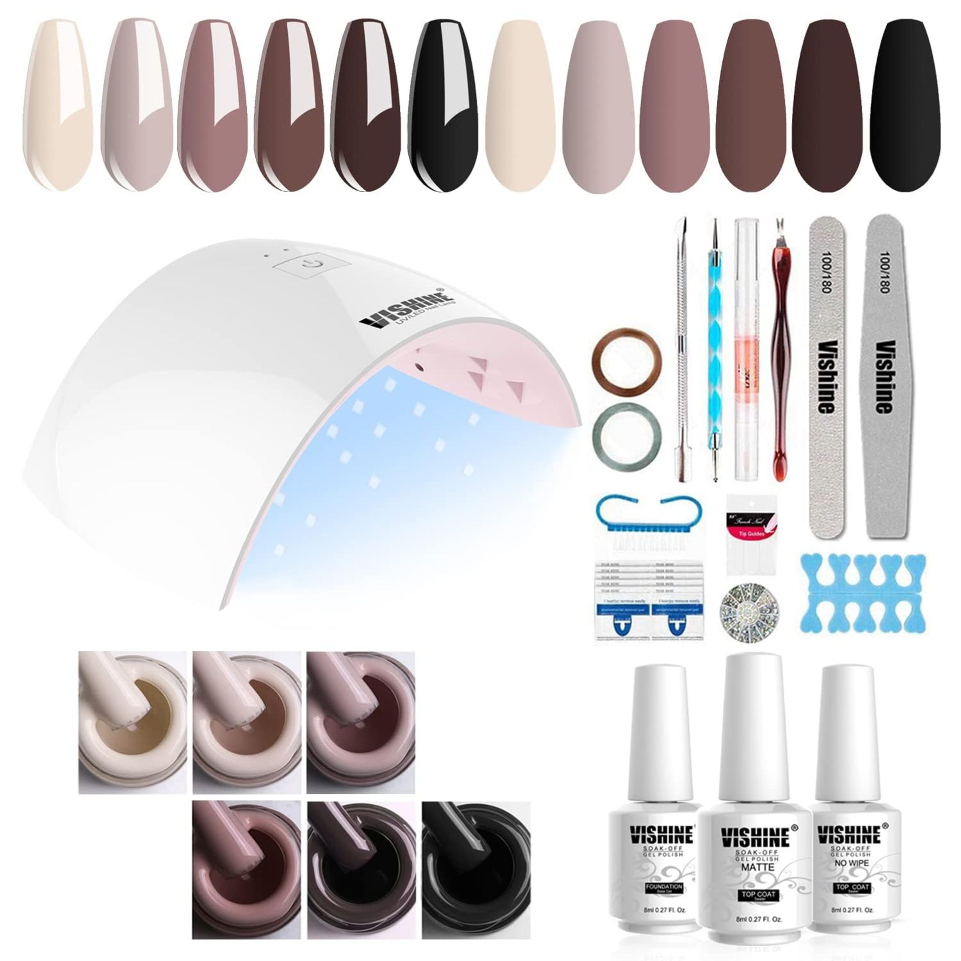 Gel Nail Polish Starter Kit with 36W LED Dryer, Matte Top Coat & Nail Art Tools - Kit 002