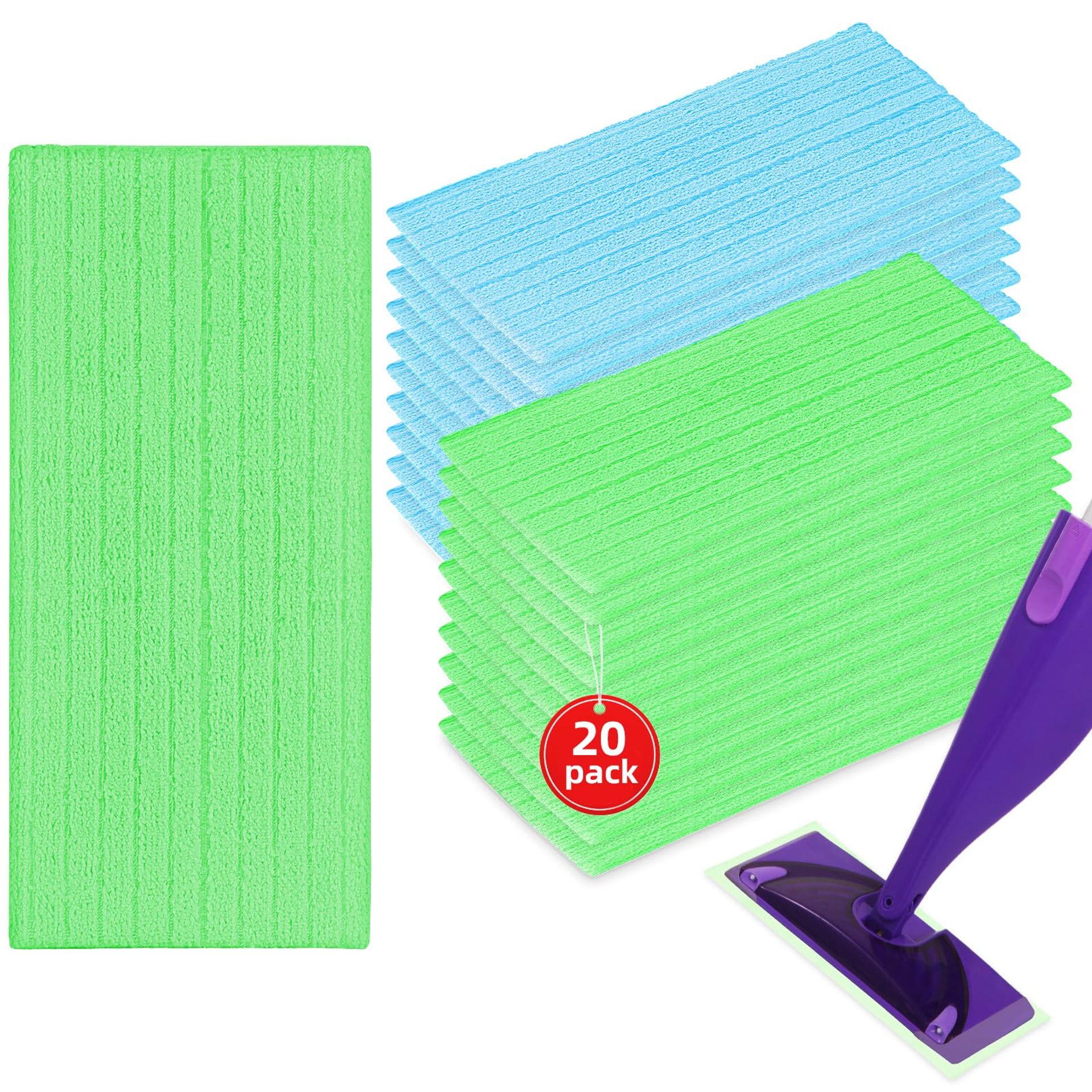 20 Pack Mop Refill Pads for Flash Power Mop - Multi-Surface Wet & Dry Cleaning (Blue & Green)