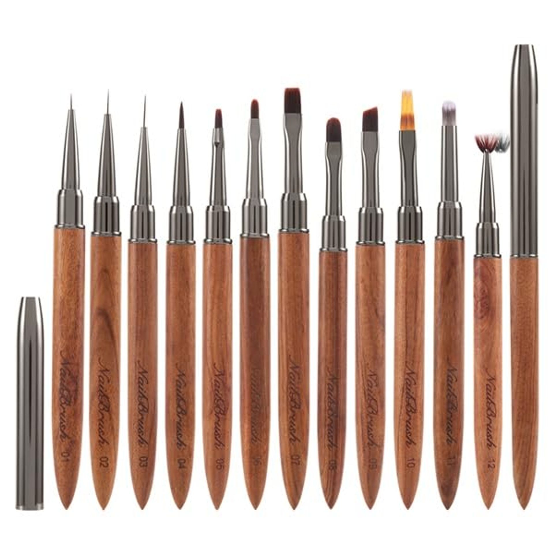 Veciado 12pcs Sandalwood Nail Art Brushes Set with Leather Case - Professional Detailing & 3D Design