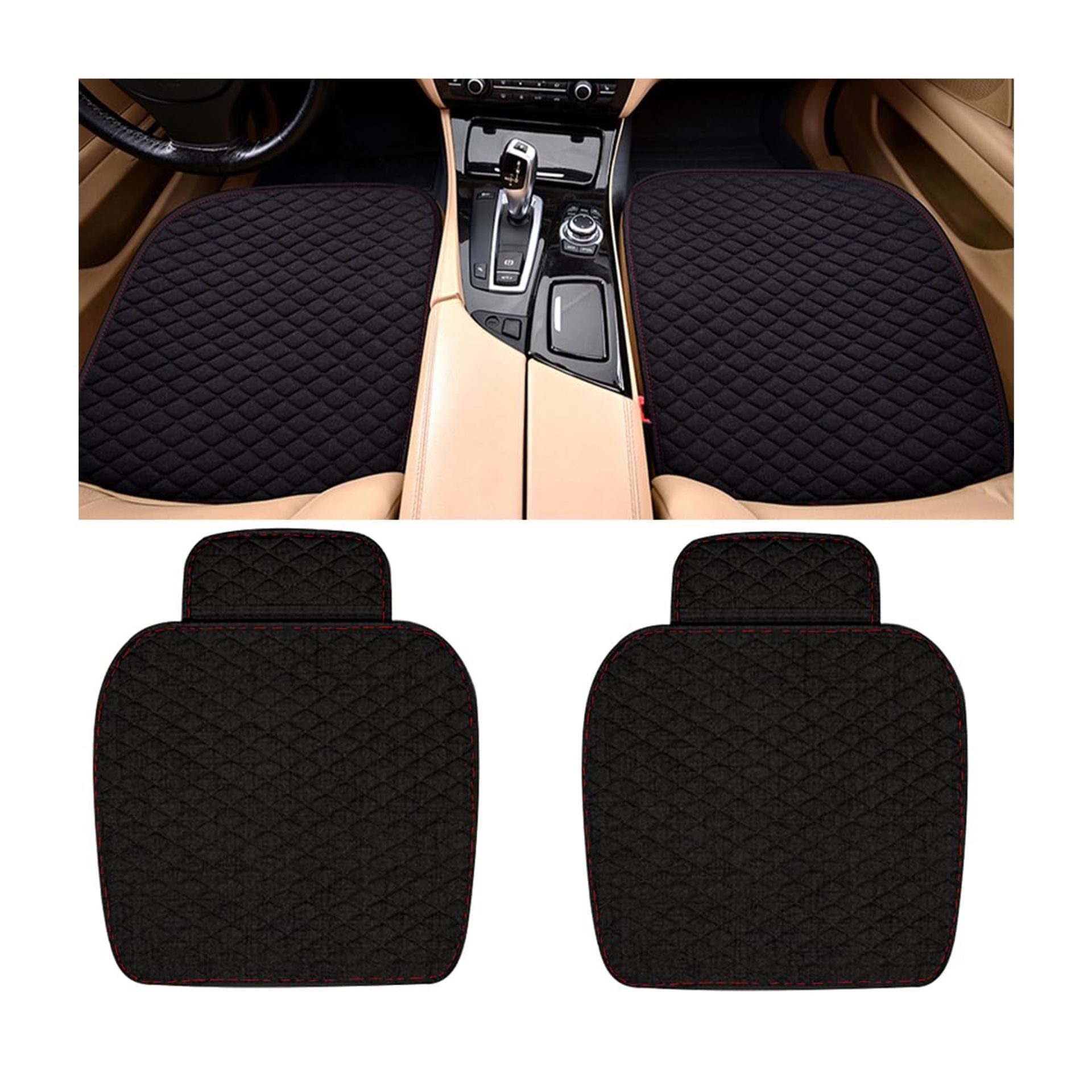 Universal Diamond Shaped Anti-Slip Car Seat Cushions, Cotton Linen Blend (2 Pcs, Black)