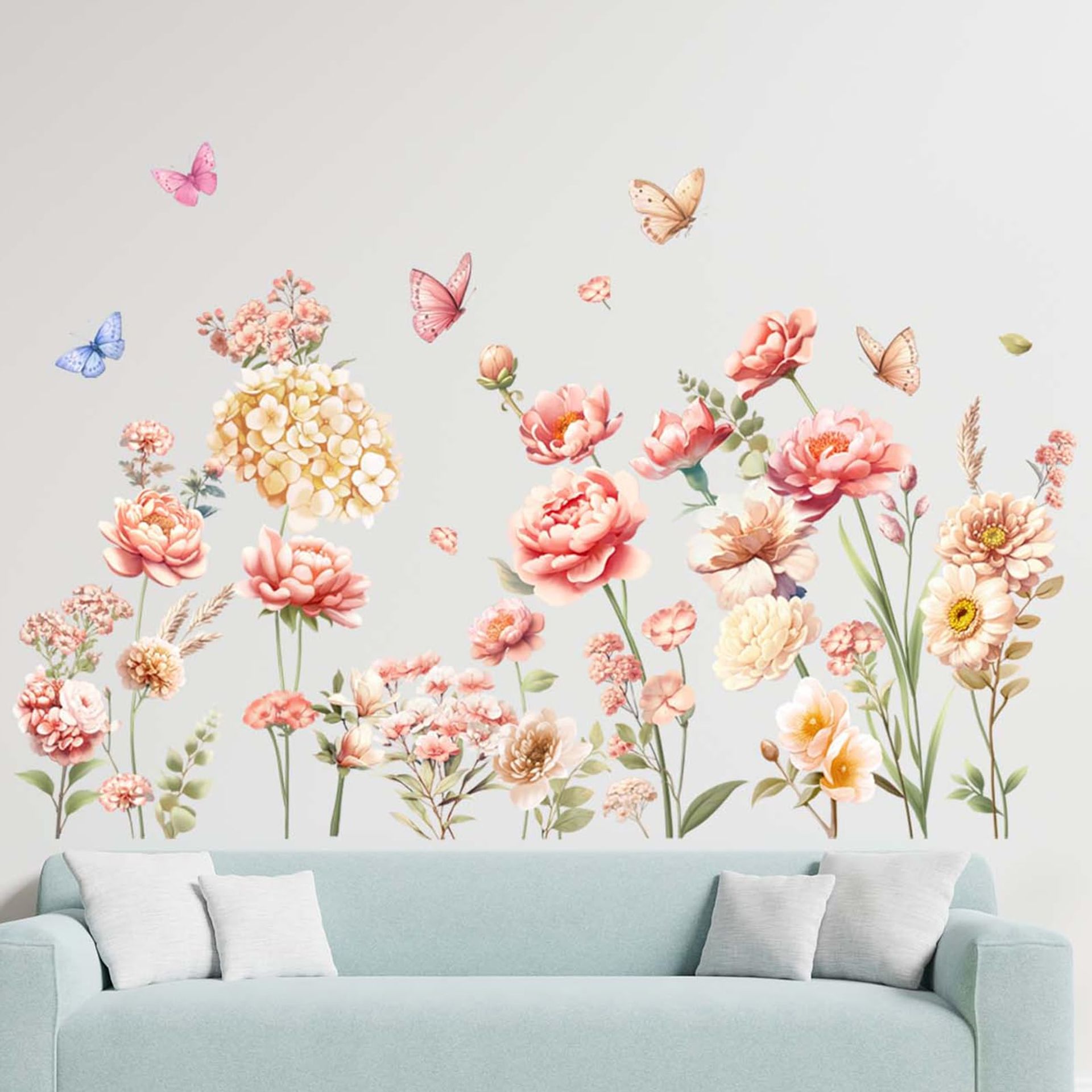 Boho Flower Wall Stickers for Bedroom: Peel and Stick Wildflower Floral Wall Stickers - Sofa TV Background Home Art Wall Decor