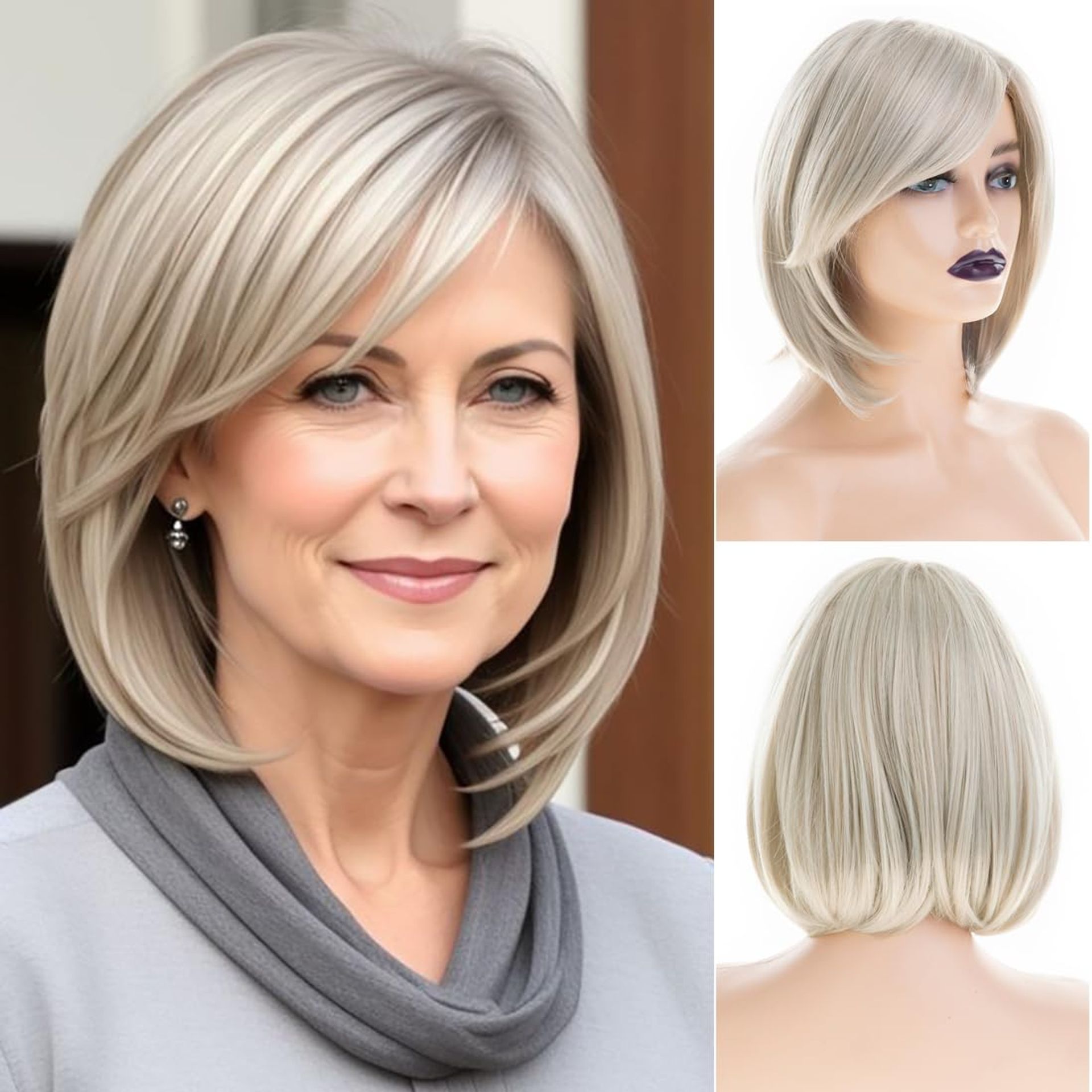 Women's Short Wig Synthetic Layered Pixie Cut with Fringe Natural Look - Brown Mixed White