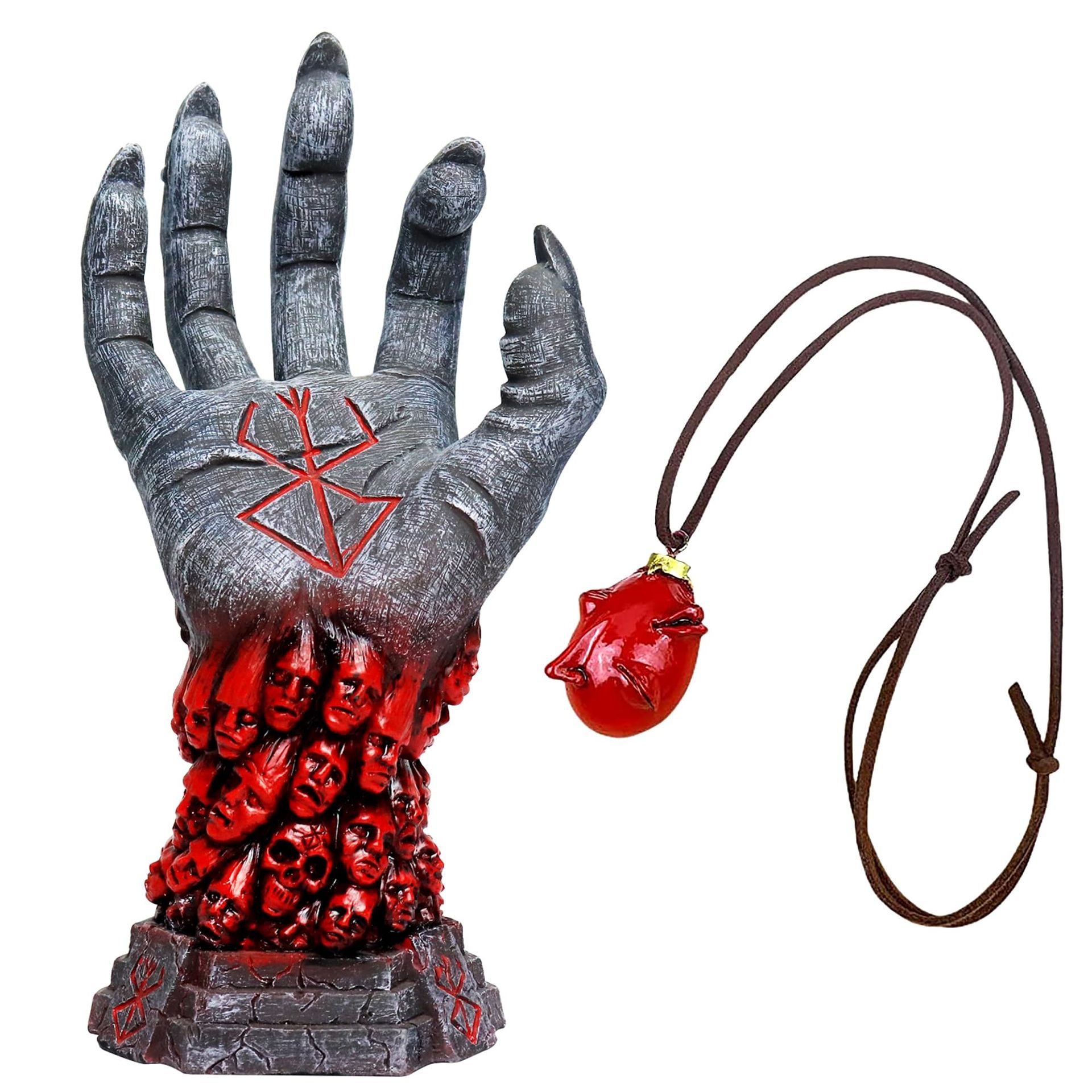 3D Hand of God Right Hand Figure Resin Model with Heart Ornament Display Holder for Headphones and Controllers - Red Standard Size
