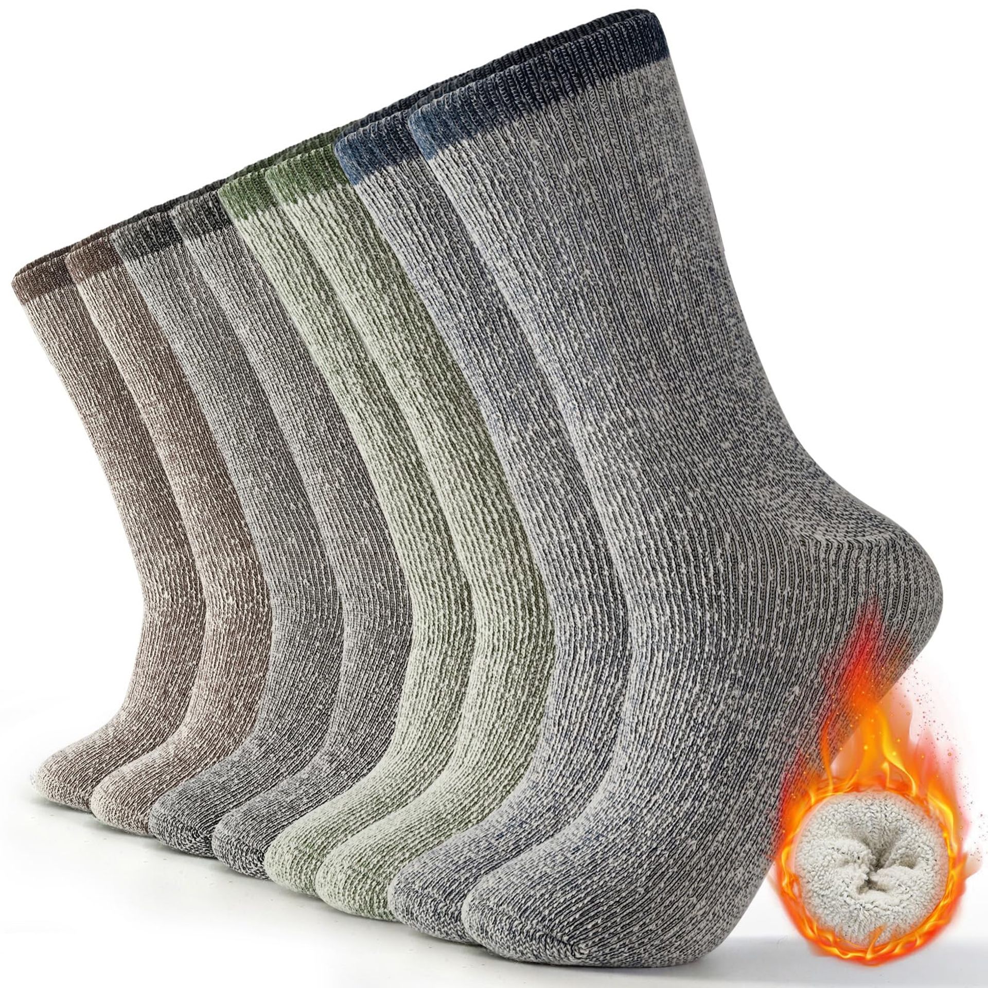 YANGTE Thermal Socks Mens 4-Pack - Warm Wool Winter Socks for Hiking & Daily Work, Size 9-12