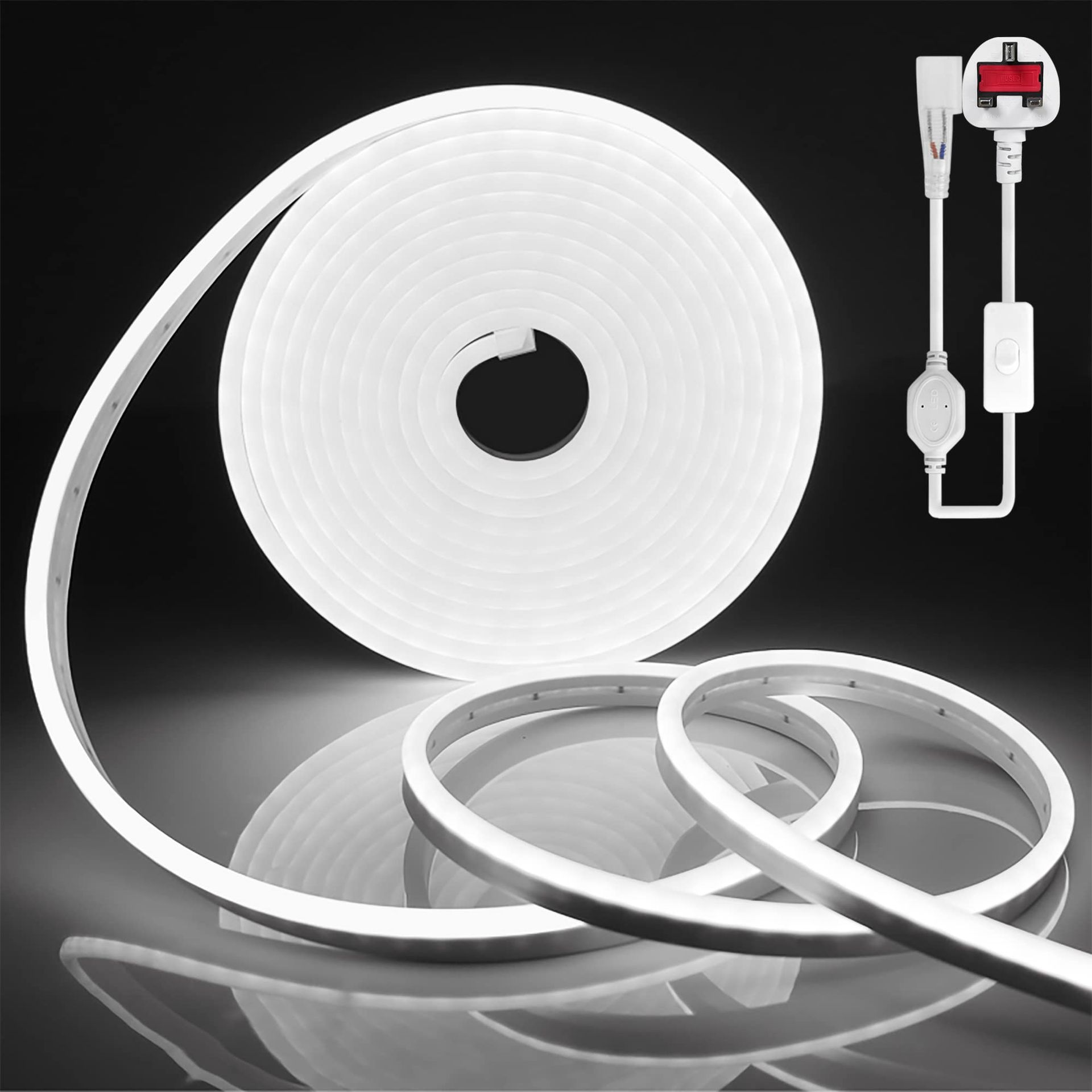 Neon LED Strip Light 230V Waterproof Flexible Rope Lighting Cuttable for Indoor & Outdoor Decoration Bedroom Garden Hotel - Cool White 5M