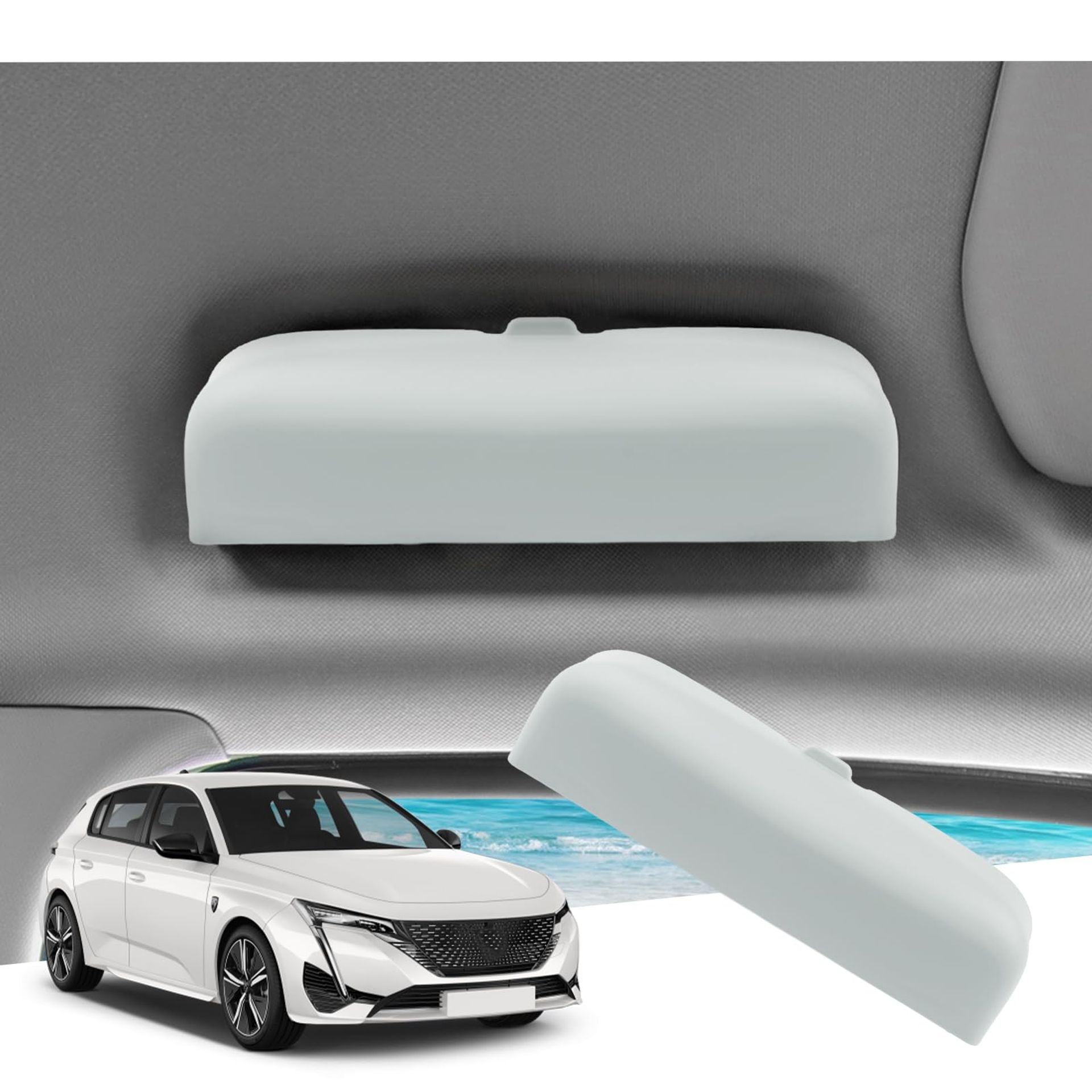 Car Sunglasses Holder Compatible with Peugeot 308 508 SW GT Hybrid 2014-2026, ABS Plastic Storage Box Organiser - White OEM Original