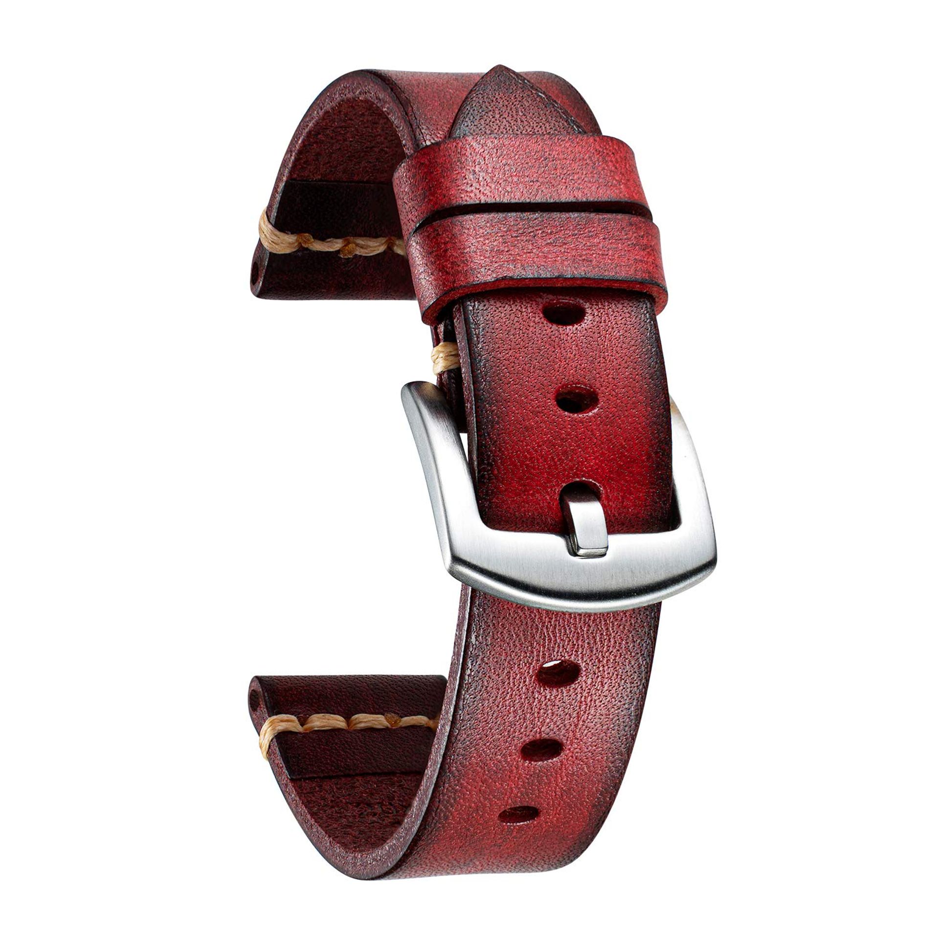 Leather Smartwatch Band for Samsung Galaxy, Huawei, Ticwatch - 18/20/22/24/26mm - Multiple Colours & Buckle Options