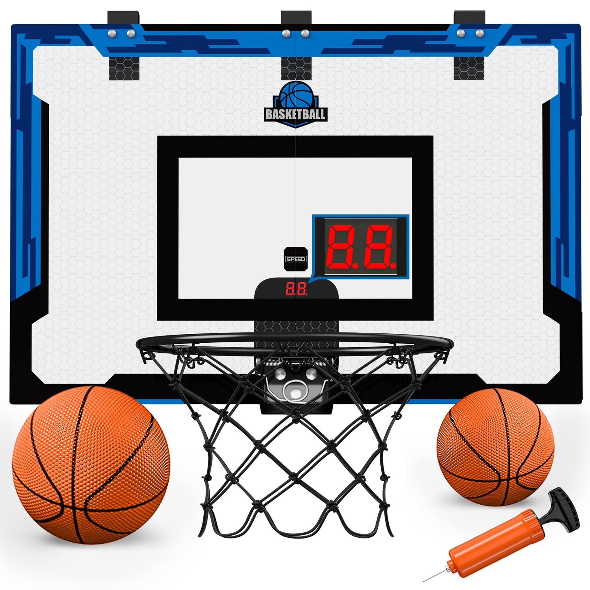 Indoor Basketball Hoop with Electronic Scoreboard 24" x 16" Large Backboard Toy for Kids, Teens & Adults - Purple Blue with Scoreboard
