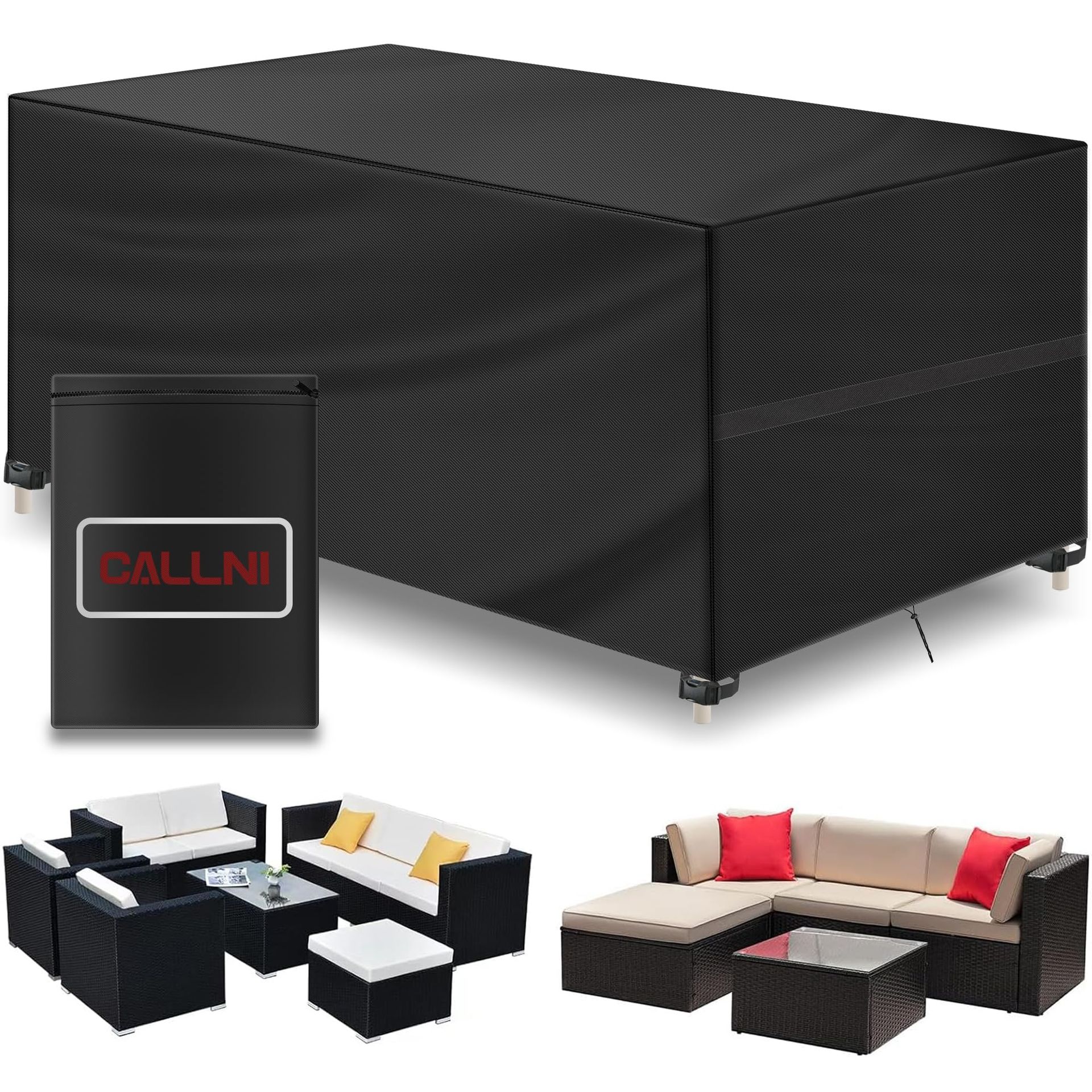 Garden Furniture Cover Waterproof Outdoor Table Protector 420D Oxford Fabric Windproof Anti-UV - Black 242x162x100cm