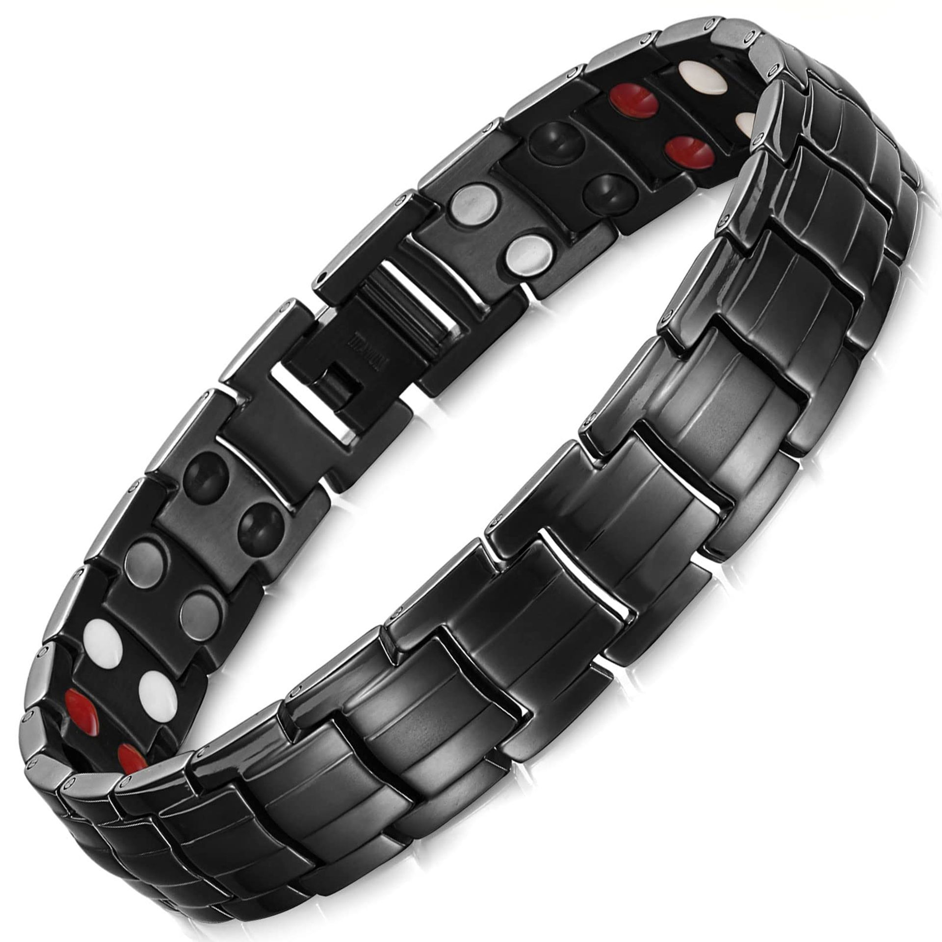 Men's Titanium Magnetic Bracelet with Double Row 3500 Gauss Magnets – Adjustable Black Design with Tool & Gift Box