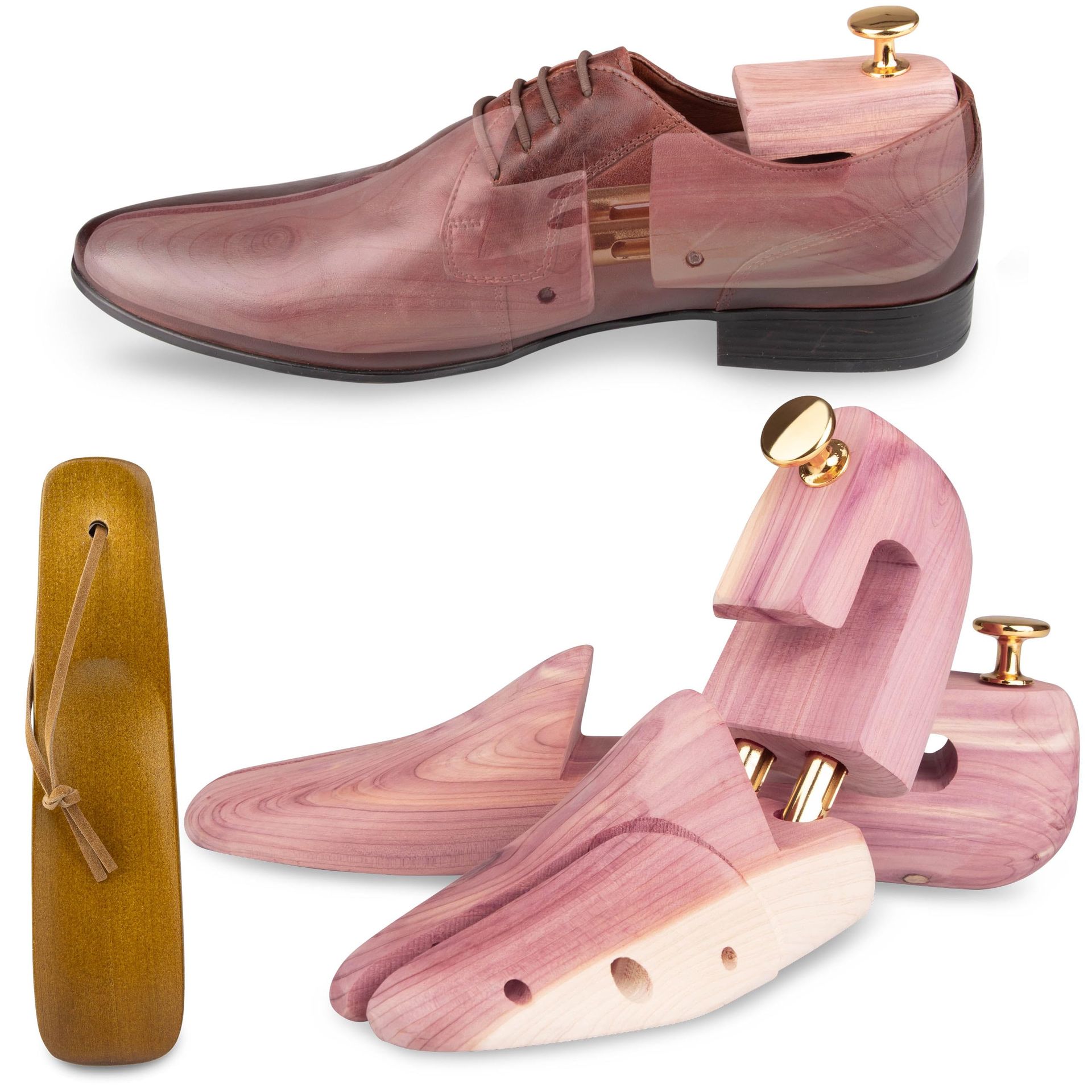 Premium Shoe Stretcher and Shoe Tree Set Cedar Wood with Travel Shoehorn Adjustable Moisture-Absorbing Design - Cedarwood Colour XXS