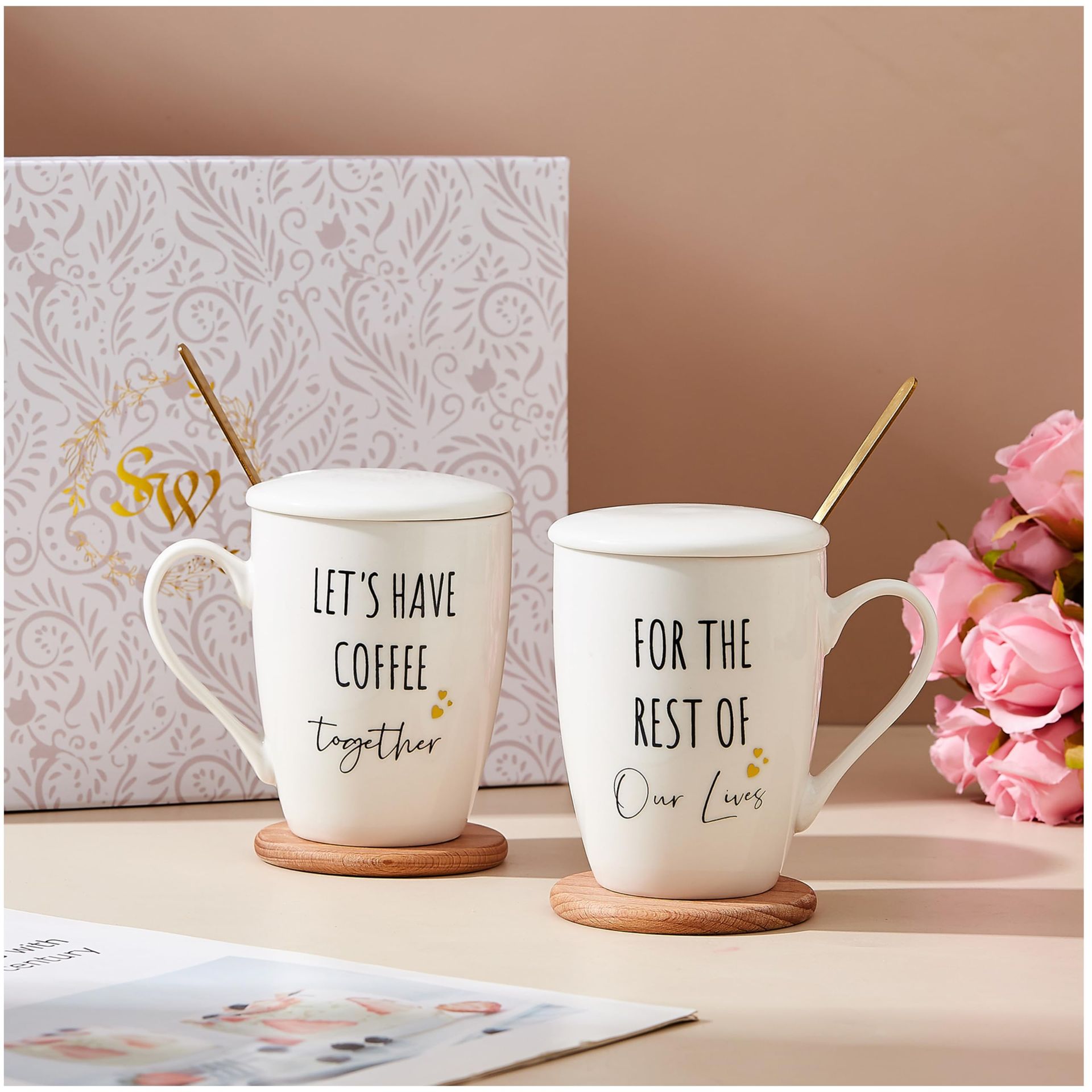 Elegant 12oz Ceramic Couple's Coffee Mugs - Perfect Gift for Weddings & Housewarmings