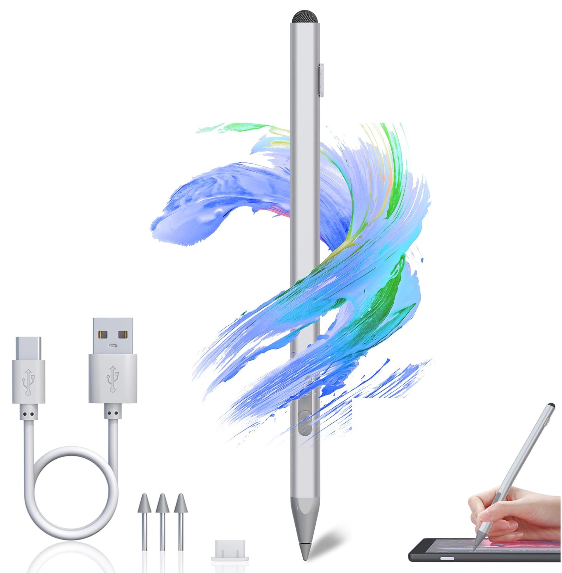 USI 2.0 Stylus Pen for Fire Max 11 & Chromebooks 4096 Pressure Levels Palm Rejection Magnetic Charging - Silver UP01-SR-C