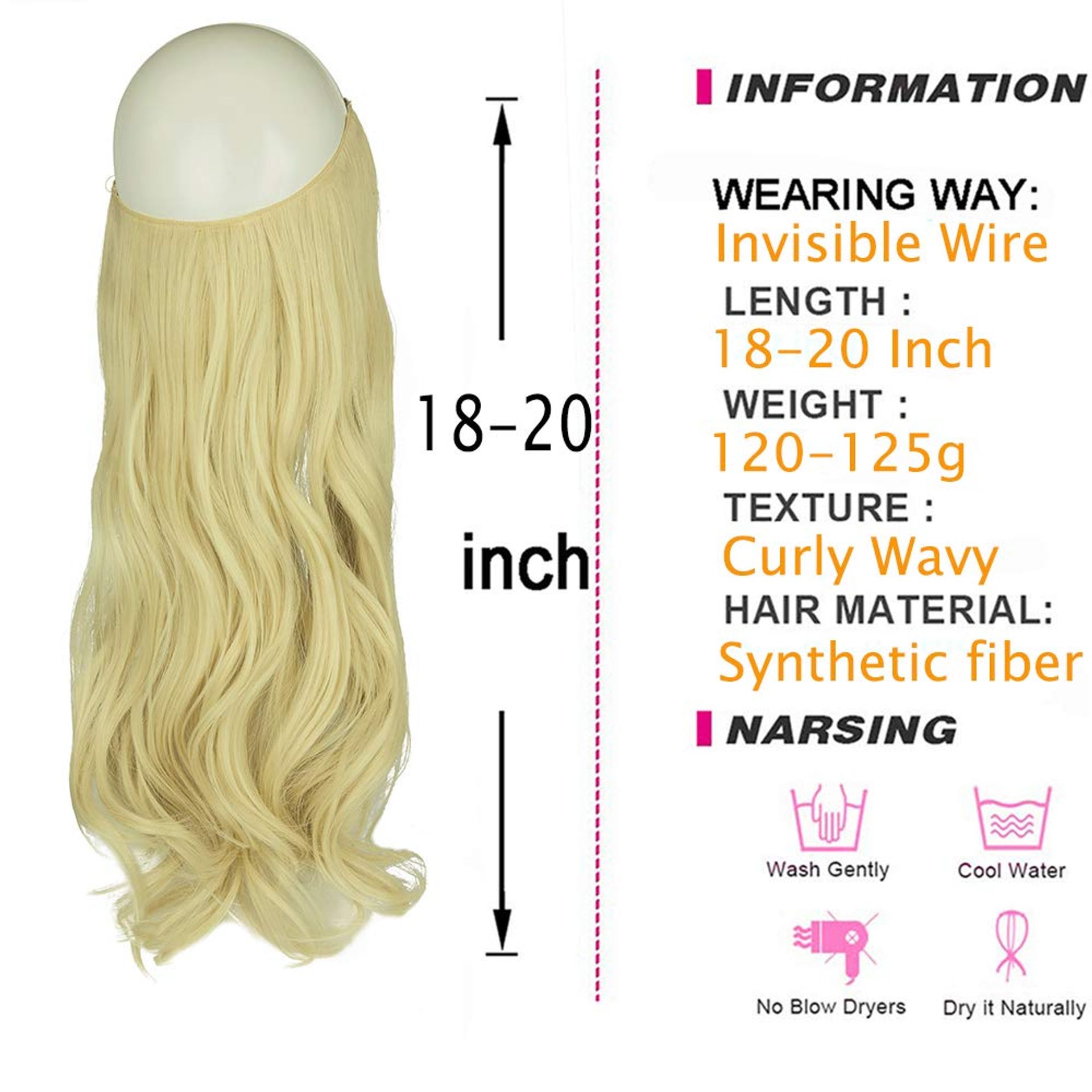 Invisible Wire Hair Extensions Adjustable One-Piece Wavy Synthetic Hairpi