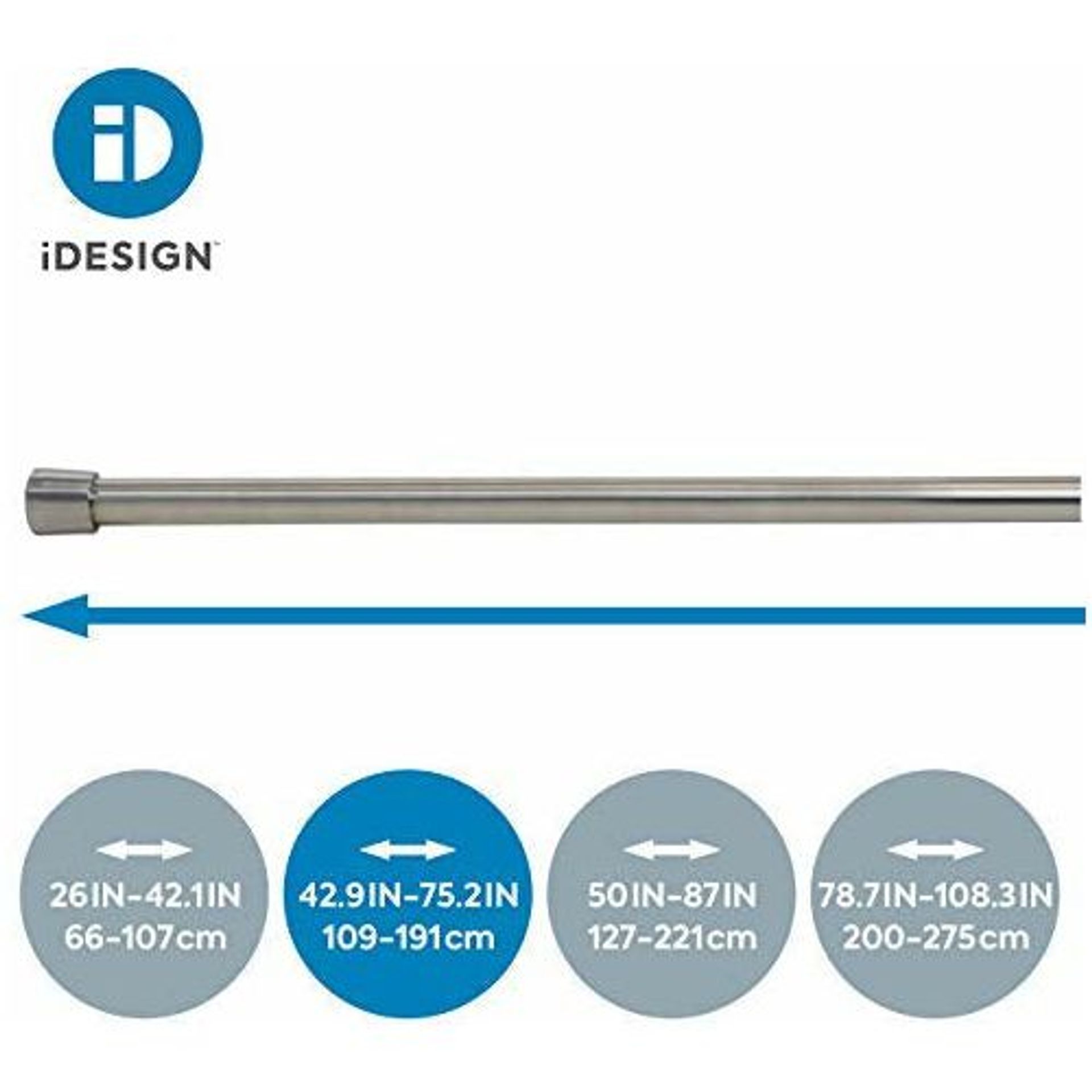 IDesign 78570 Shower Curtain Rail, Short Stainless Steel Tension Rod With