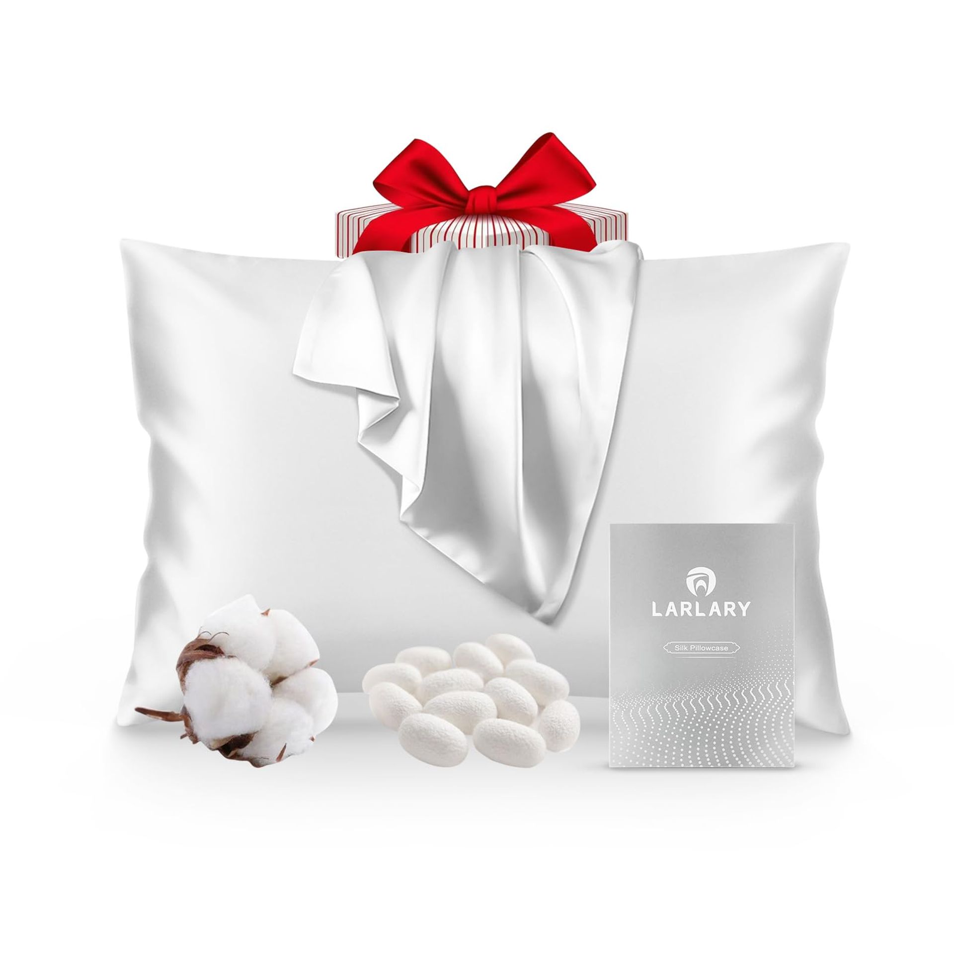Larlary Silk Pillowcase (50x75 cm), 90% Silk, 10% Cotton,silk Pillow Case for Hair and Skin, Soft Touch Pillow Cases (1, White)