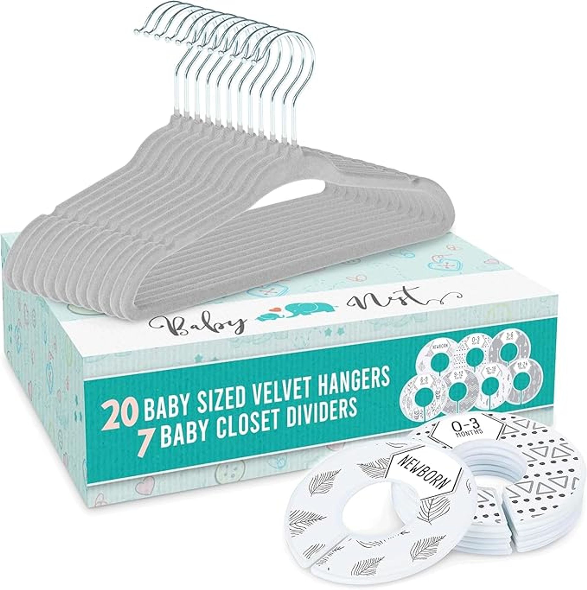 Non-Slip Baby Clothes Hanger & Divider Set - 20 Velvet Hangers + 7 Dividers | Nursery Wardrobe Organiser