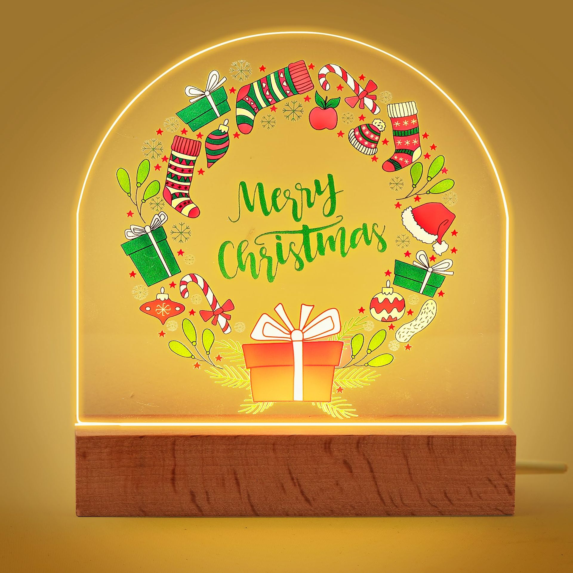 Acrylic Night Light Lamp - Soft Warm Yellow LED, Perfect Christmas Gift for Kids' Bedroom