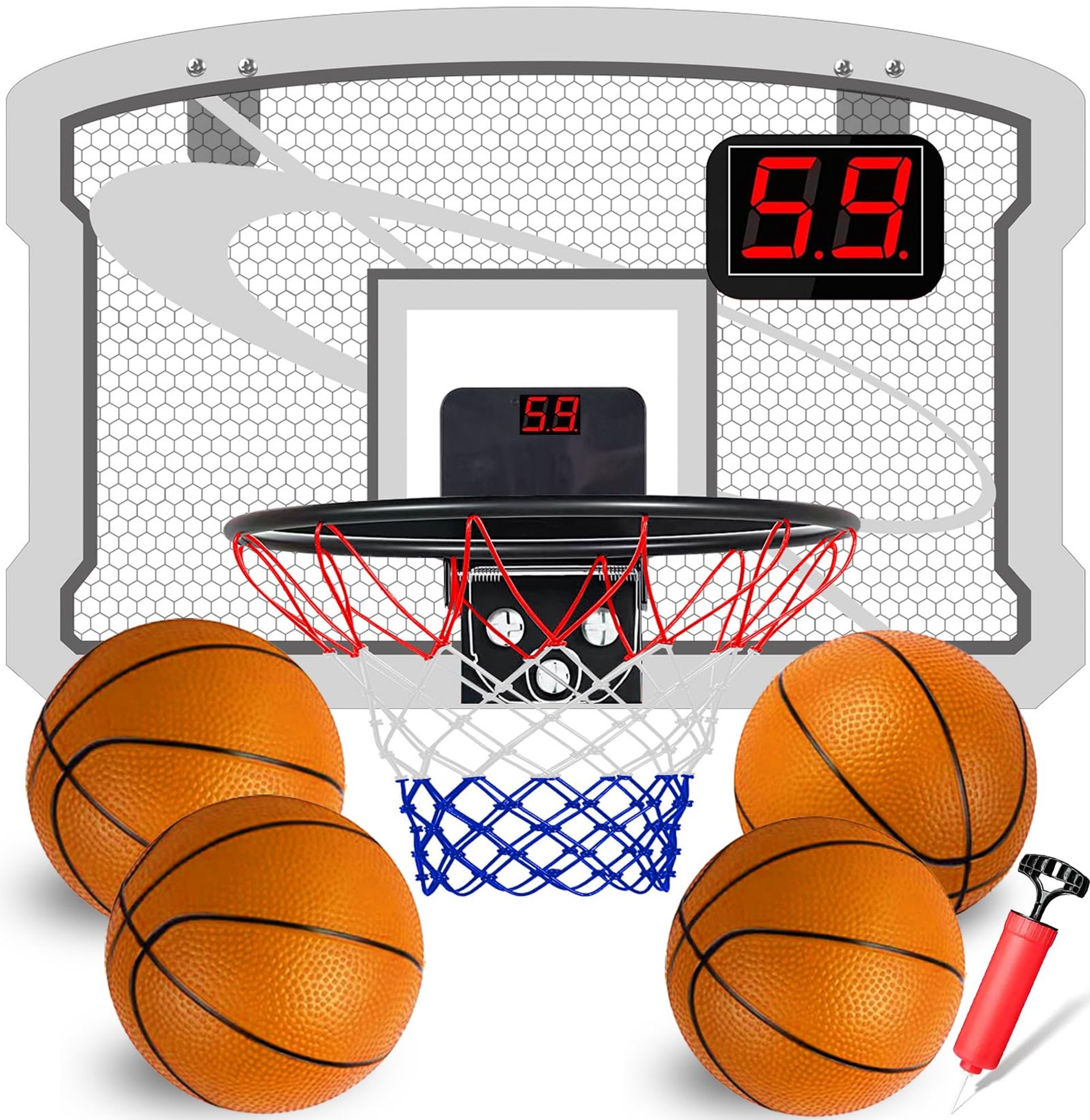 TEUVO Mini Basketball Hoop Toys for Kids Age 3 5 6 7 8 9 10 Year Old, Indoor Basketball Hoop Over the Door with Automatic Scoring 4 Balls Mini Hoops for Door Bedroom Wall Toys Gifts for Boys Children