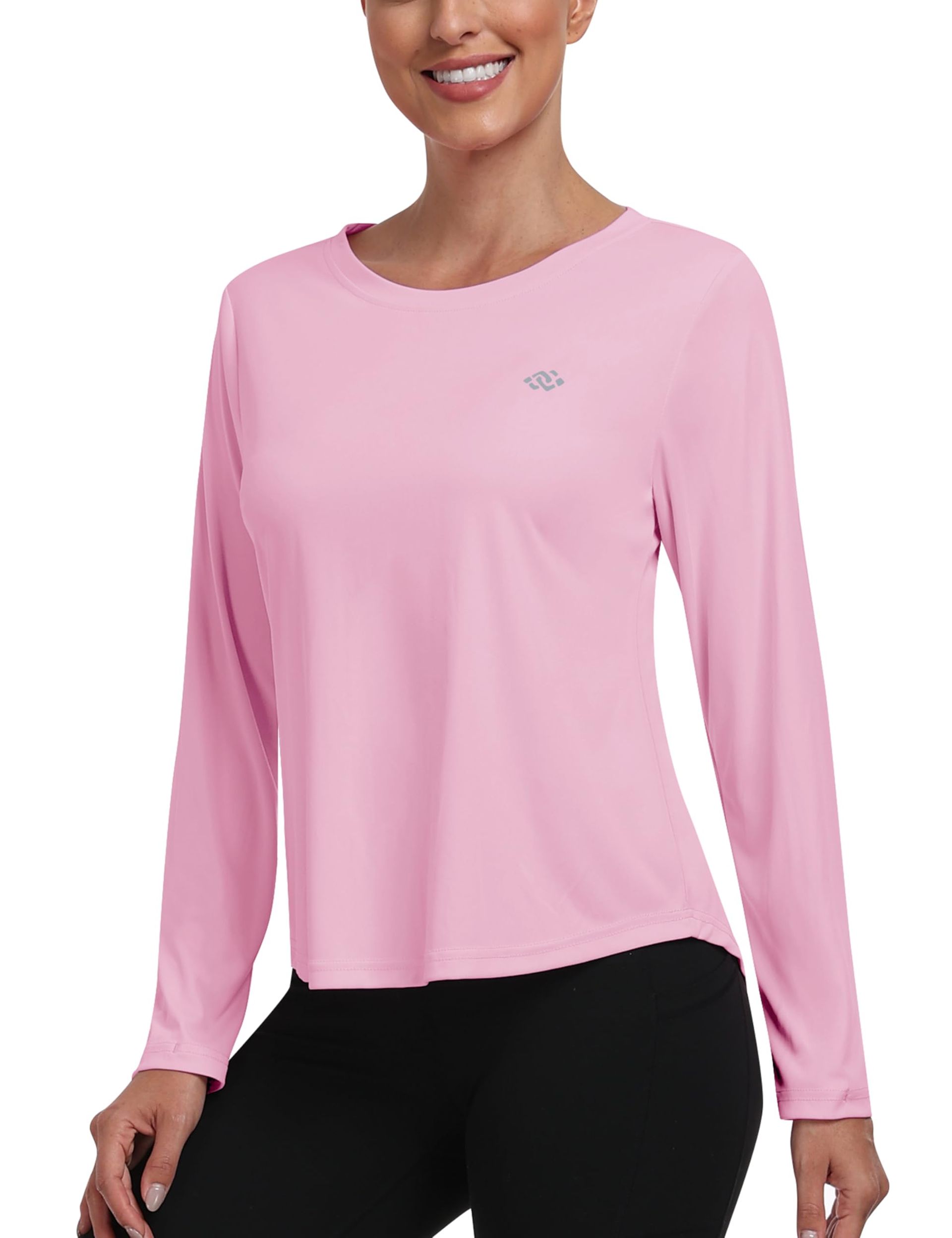 Women's Long Sleeve Athletic Top UV Protection Quick Dry Rash Guard - Pink M