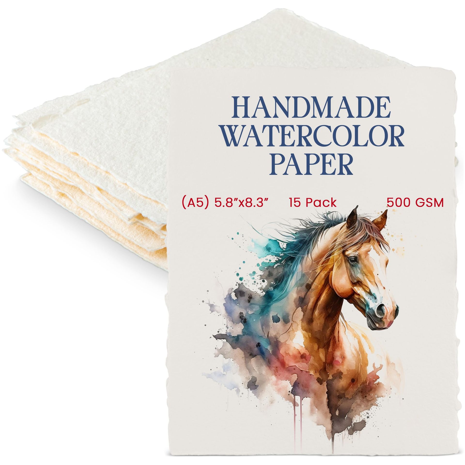 Handmade Watercolour Paper 500GSM Textured Mixed Media Deckled Edge Recycled Cotton - Ivory A5