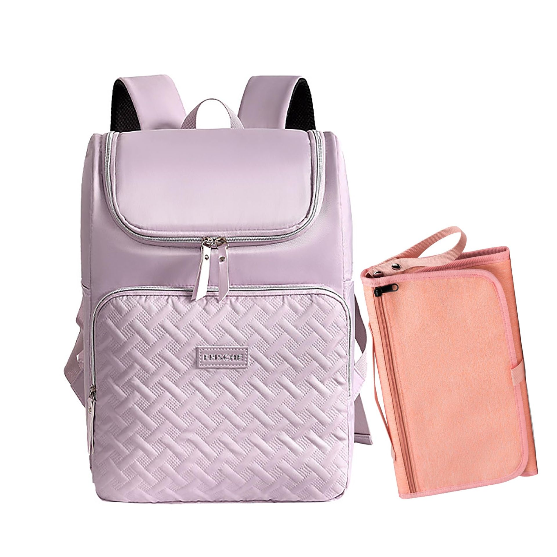 Baby Changing Backpack Waterproof Multifunctional Travel Nappy Bag with Insulated Pockets & Foldable Mat - Purple Large