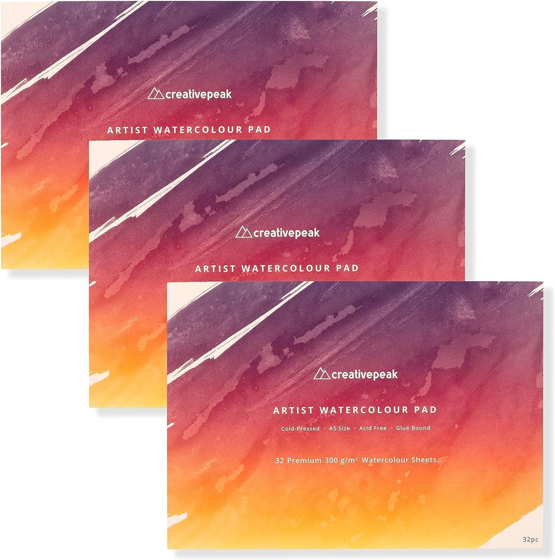 CreativePeak Watercolour Paper Pad A5 300 GSM, 96 Sheets, 3 Pack - Ideal for Mixed Media Art