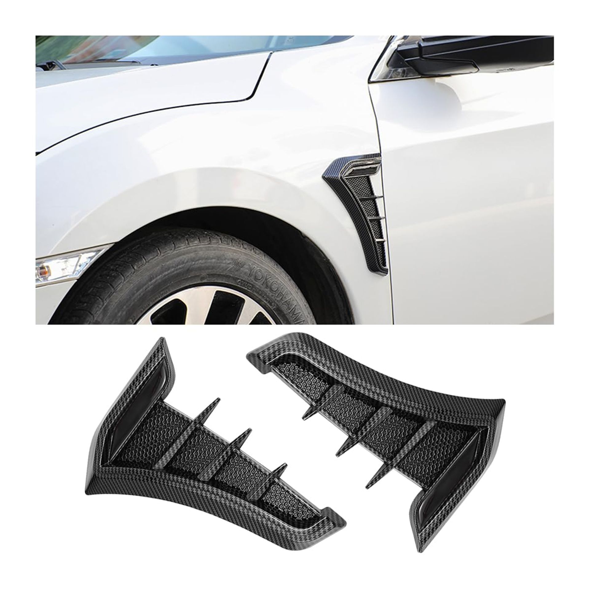 2Pcs Car Air Vent Fender Trim Covers, Carbon Fibre Style Exterior Decorative Intake Grille Stickers