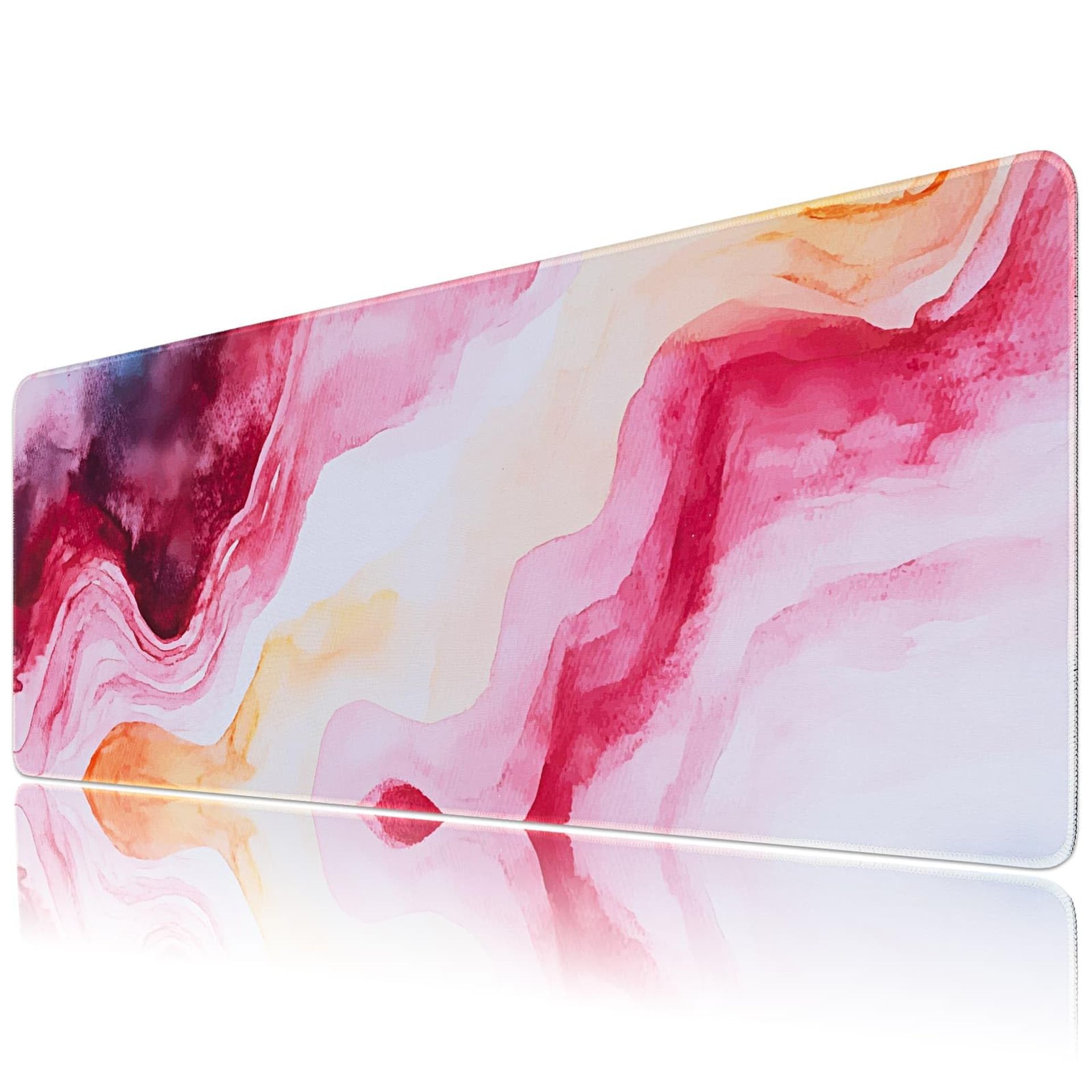 Gaming Desk Mouse Pad Large Extended Mat 3mm Thick Non-Slip Rubber Waterproof Surface Stitched Edges - Pink 80×30cm