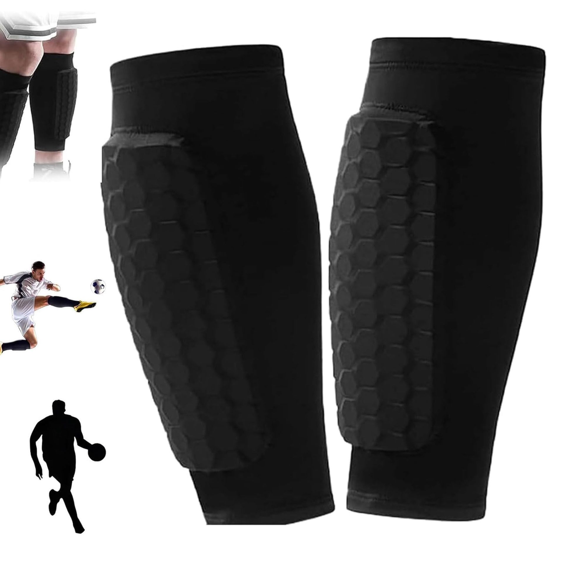 Honeycomb Compression Shin Guards for Football, Superior Impact Absorption, Lightweight, Black, Size L