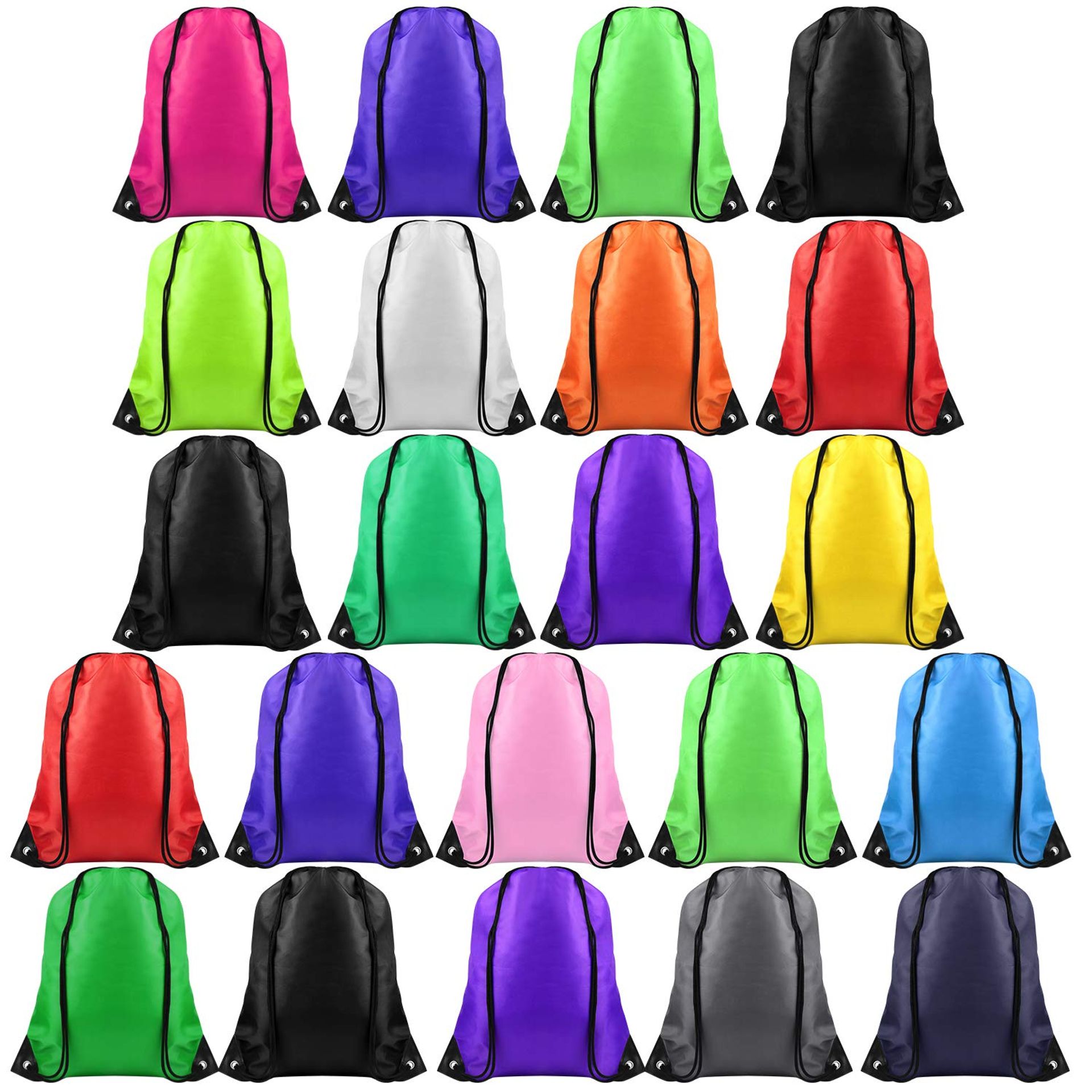 Drawstring Backpack Bulk Set 22 Pack Polyester Gym Cinch Bags for Sports and Travel - 16 Colours One Size