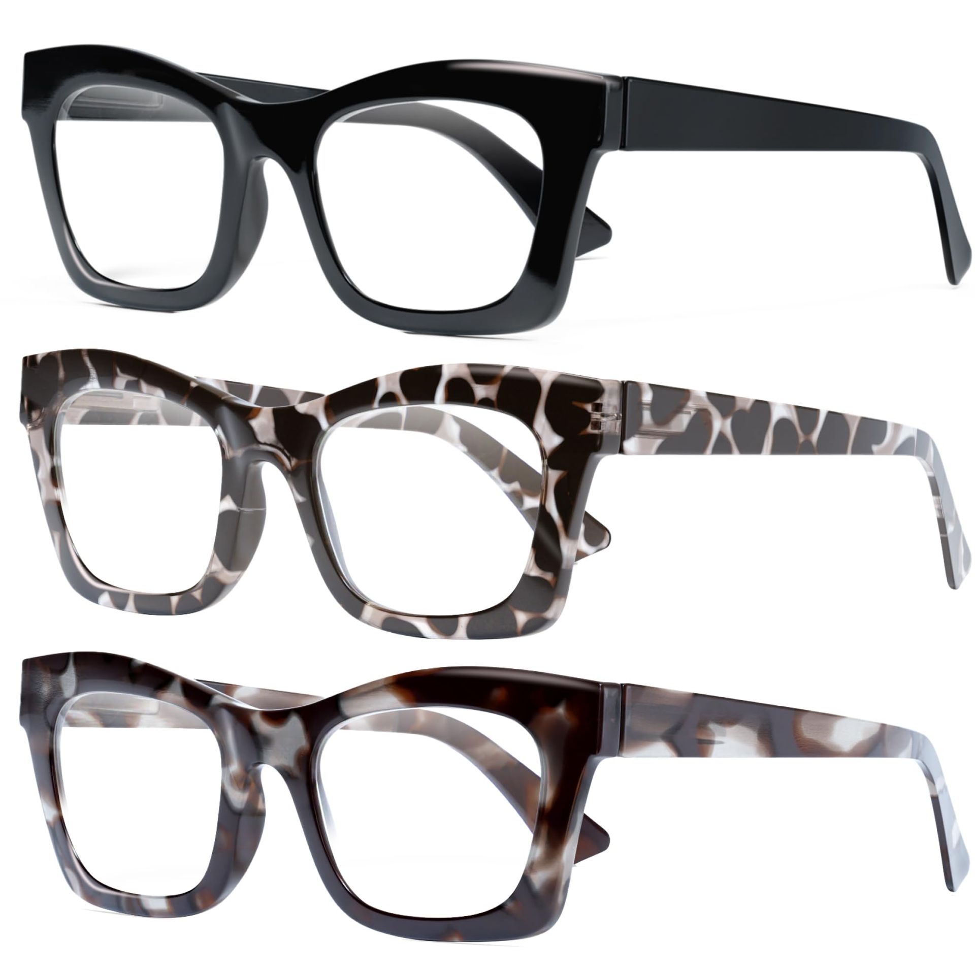 Women's Reading Glasses 3 Pack Blue Light Blocking Computer Eyewear Anti-Glare Design - Black Mix DK01