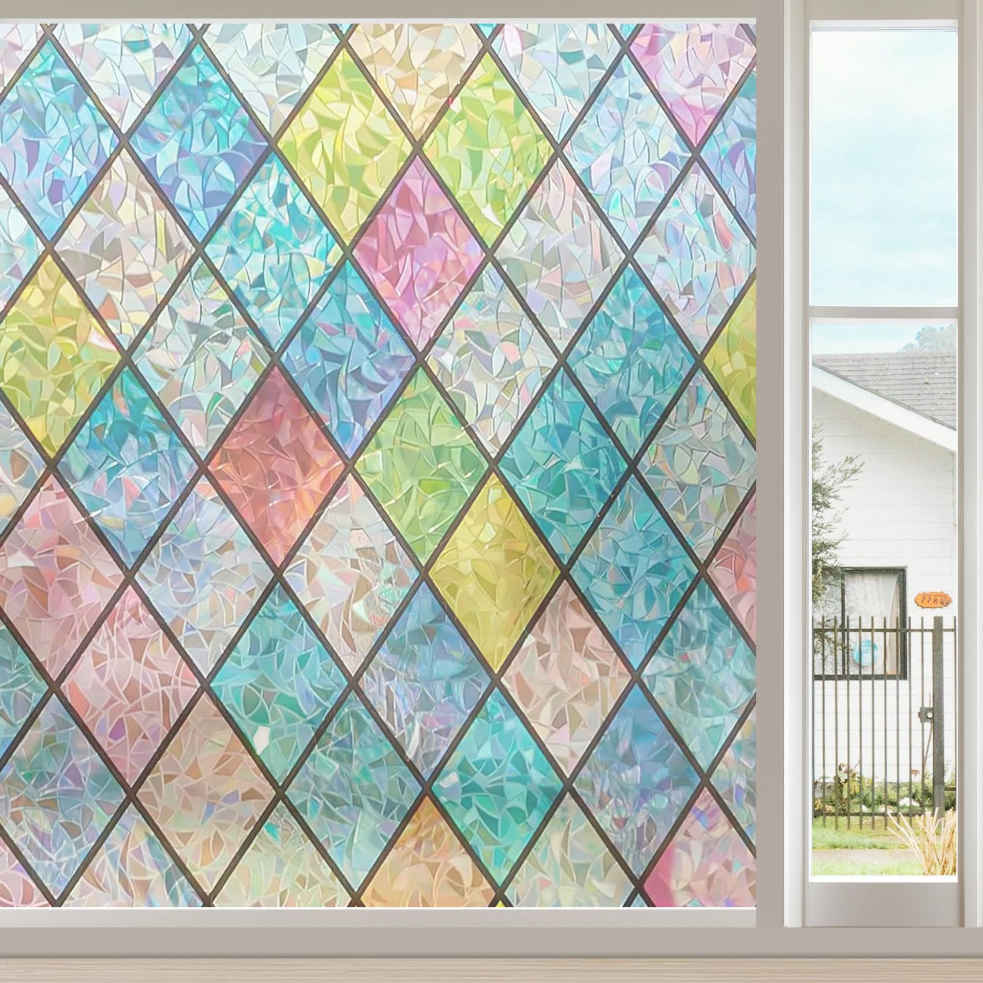 Linarun Window Film Privacy 50x200 Privacy Film for Glass Windows Frosted Window Film 3D Stained Glass Film No Glue Privacy Film Anti UV for Home Kitchen