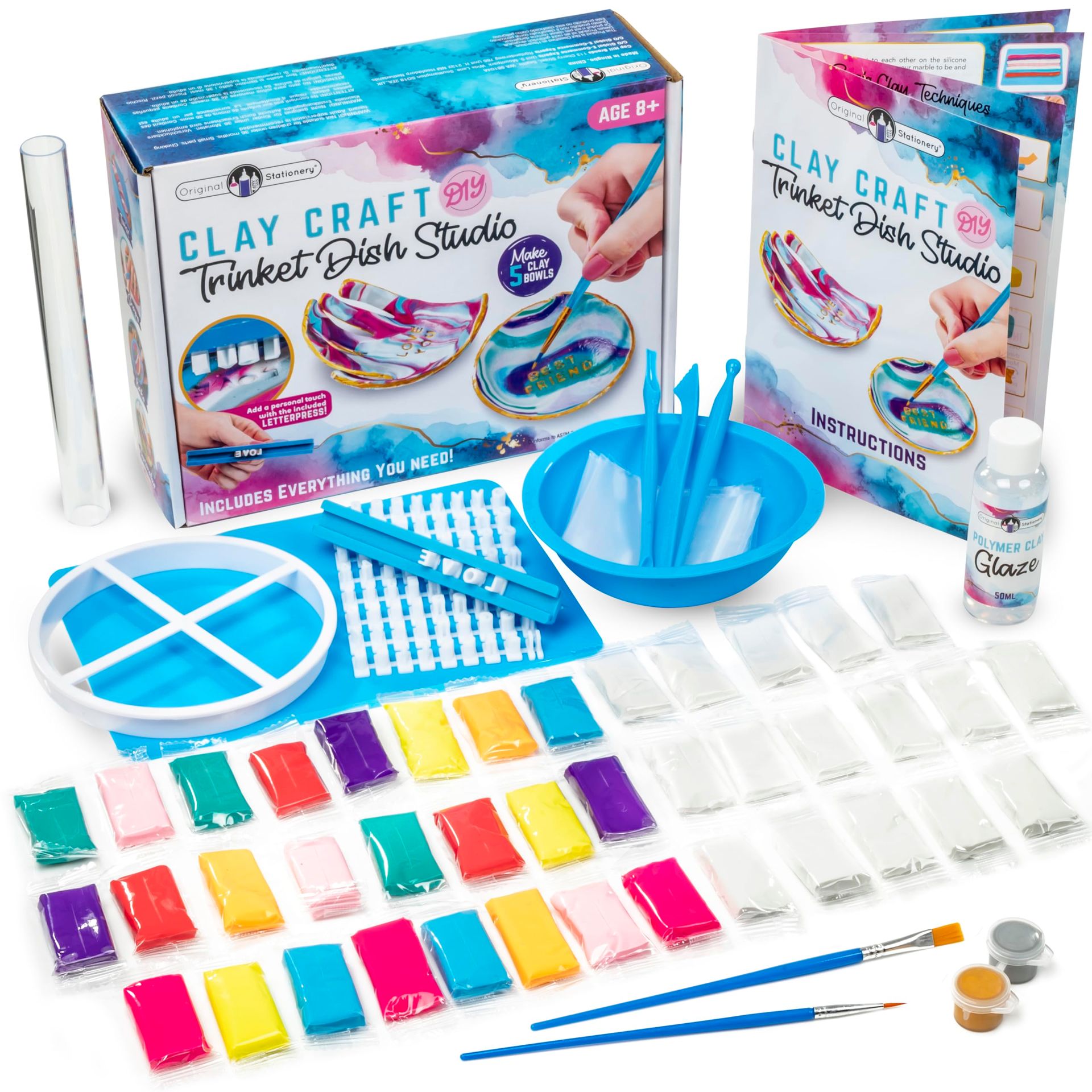 Clay Craft DIY Studio Set with 40 Modelling Clays, Tools & Letter Press for Kids Art Projects - Multicolour OSCLYTRNKT