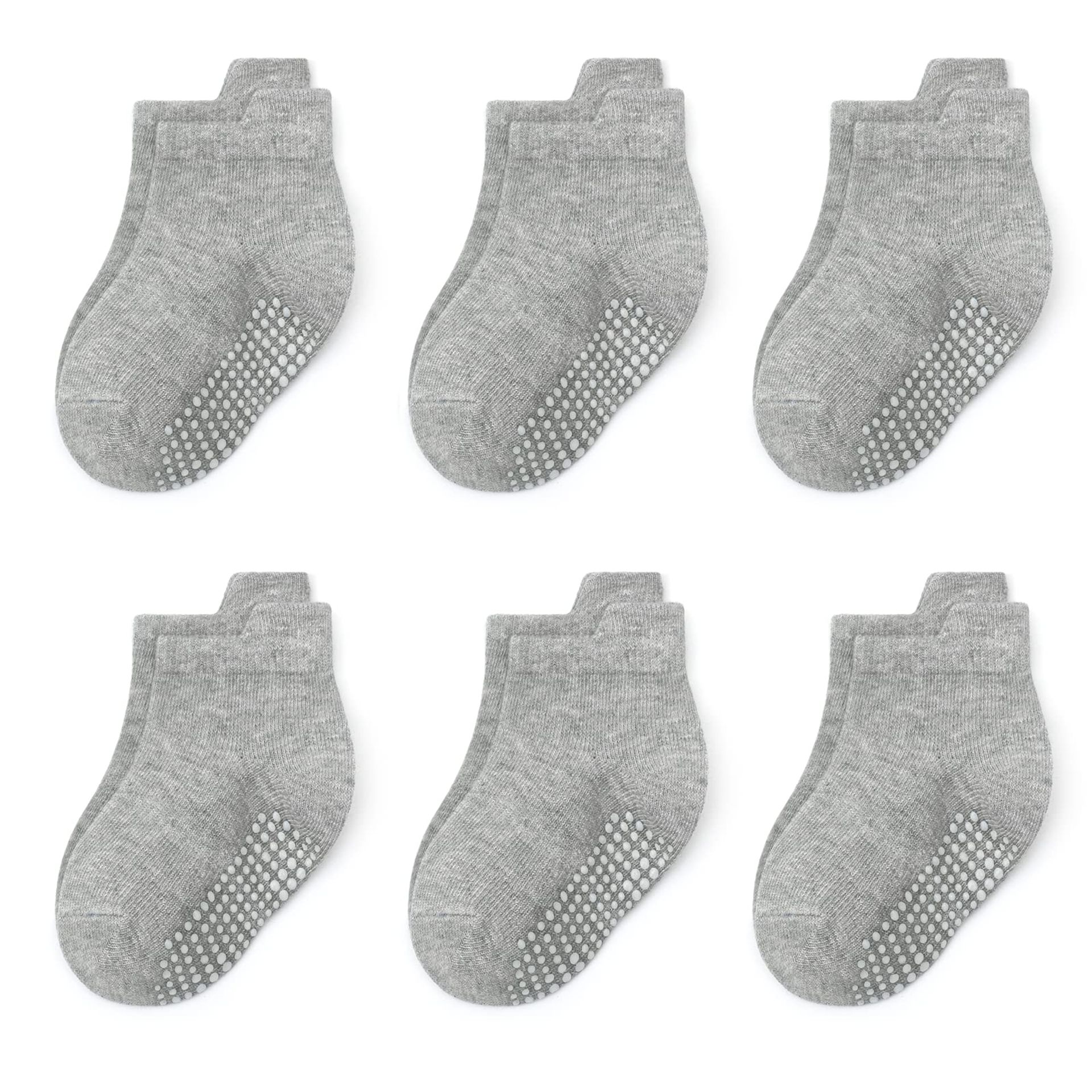 6 Pair Baby Ankle Socks with Non-Slip Grips - Soft Cotton, Ages 0-1 Year