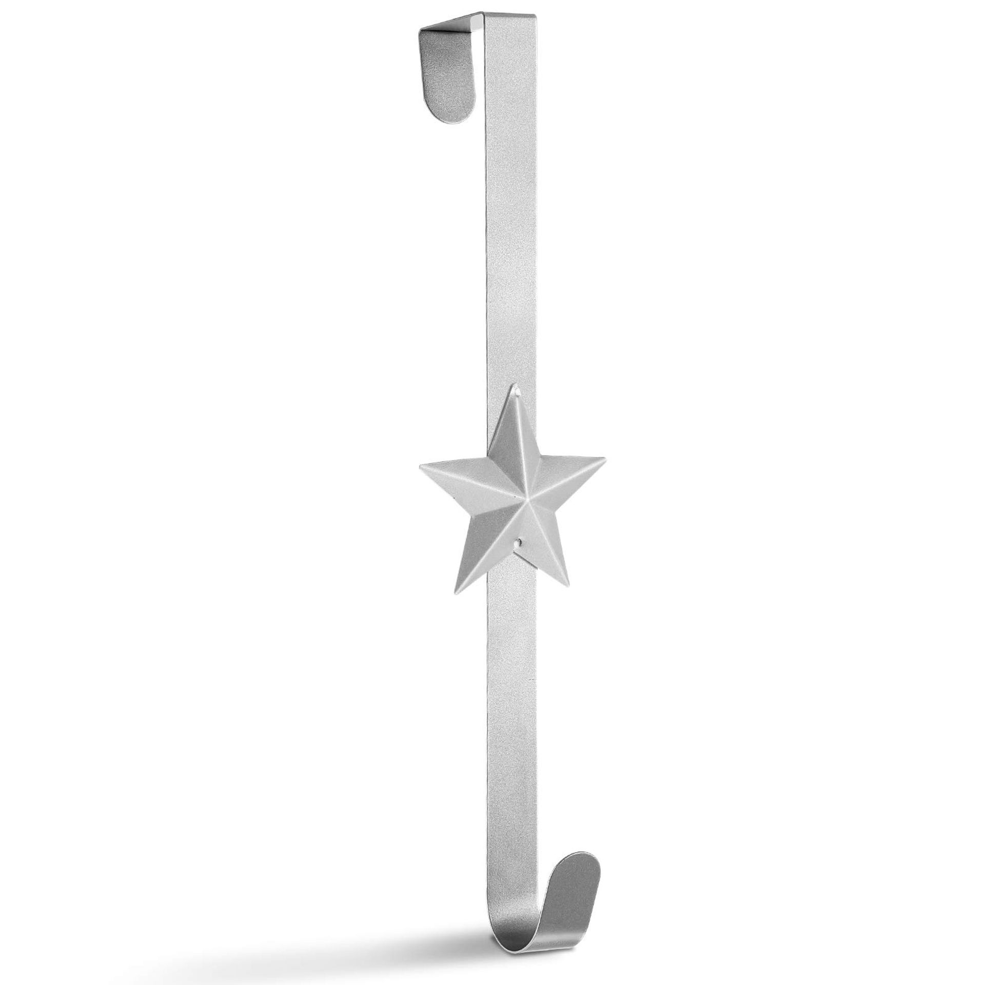 Christmas Wreath Hanger Over Door Metal Hook Star Design for Parties & Home - Silver 15in