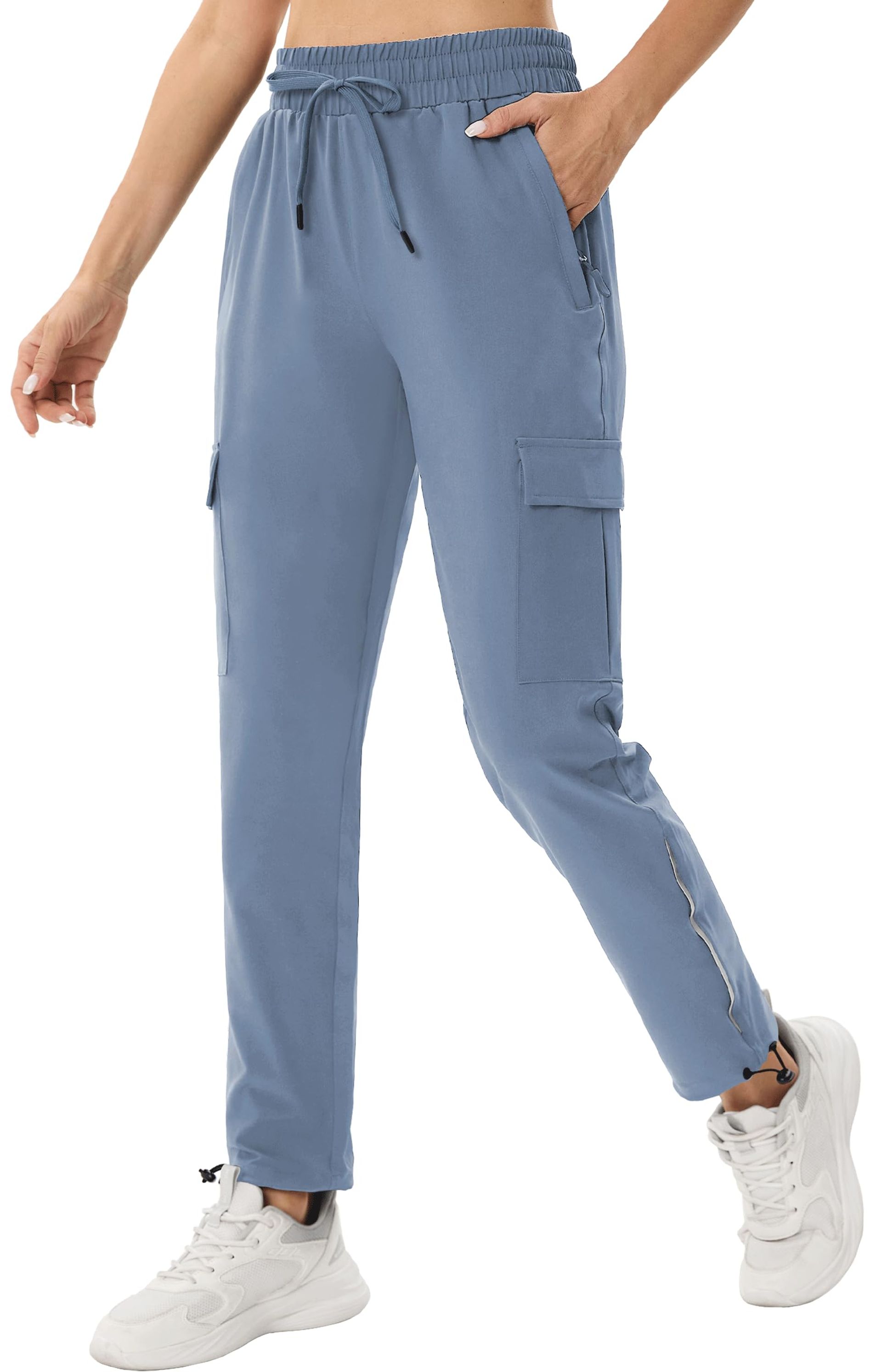 Women's Cargo Joggers Lightweight Quick Dry Hiking Trousers with 5 Pockets UPF 50+ - Blue M